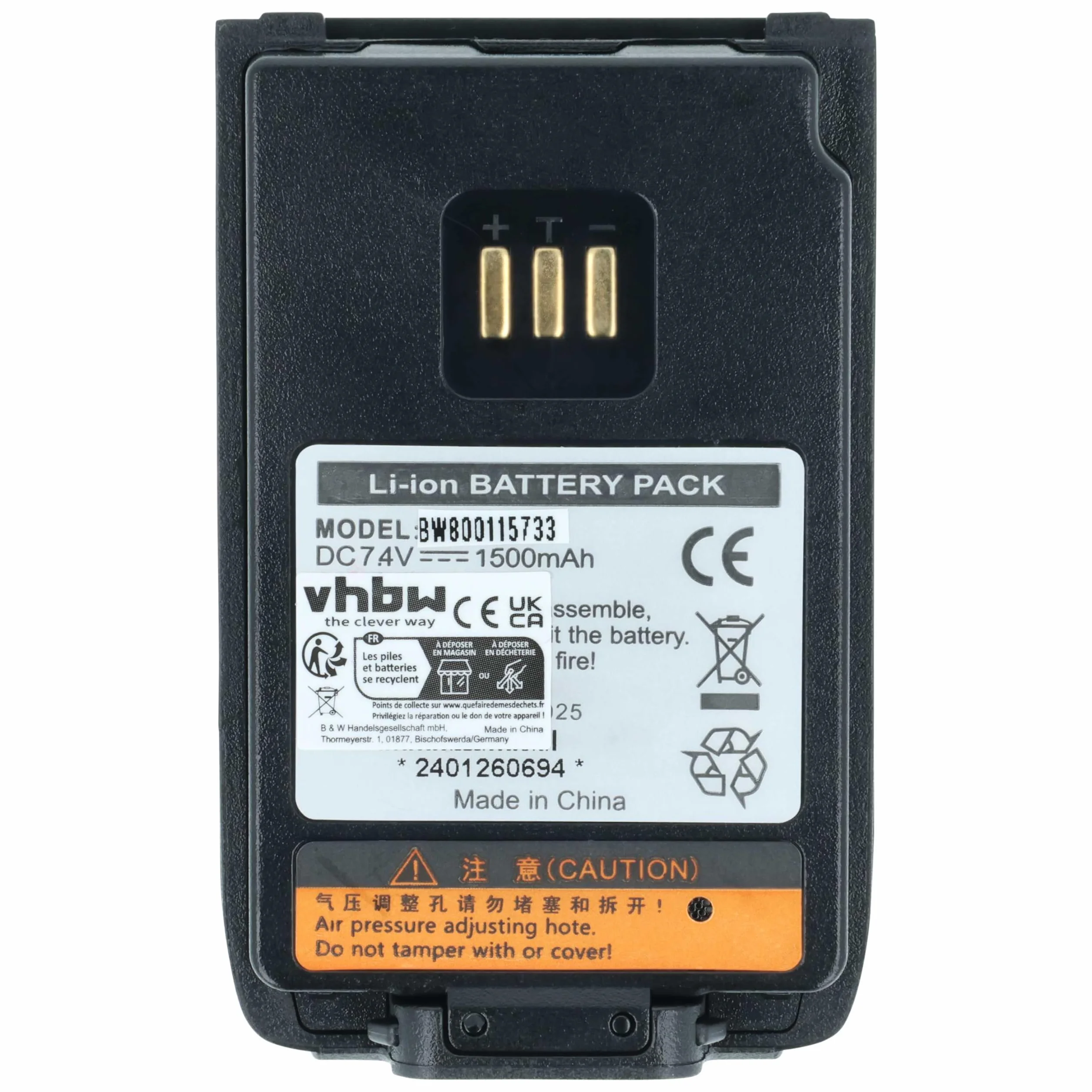 vhbw 2x batteria compatibile Hyt/Hytera PD502 PD560 UL913 PD506 PD505 PD502i-UL PD500 UL913 radio 1500mAh 7,4V Li-Ion