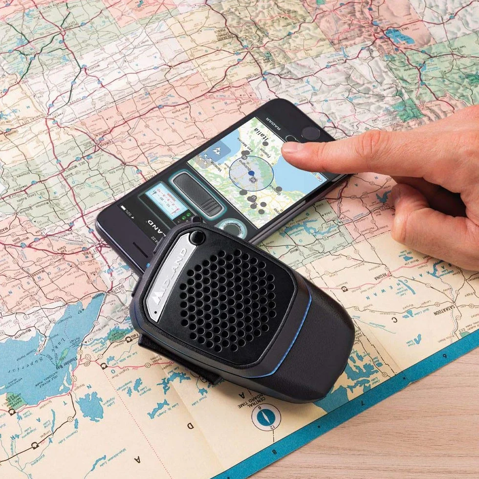 Midland Microfono Wireless Bluetooth Dual Mike CB Talk Vivavoce Camion Auto Camper Analogica Digitale Altoparlante Super Bass 3W DSP Supporto Light Ring