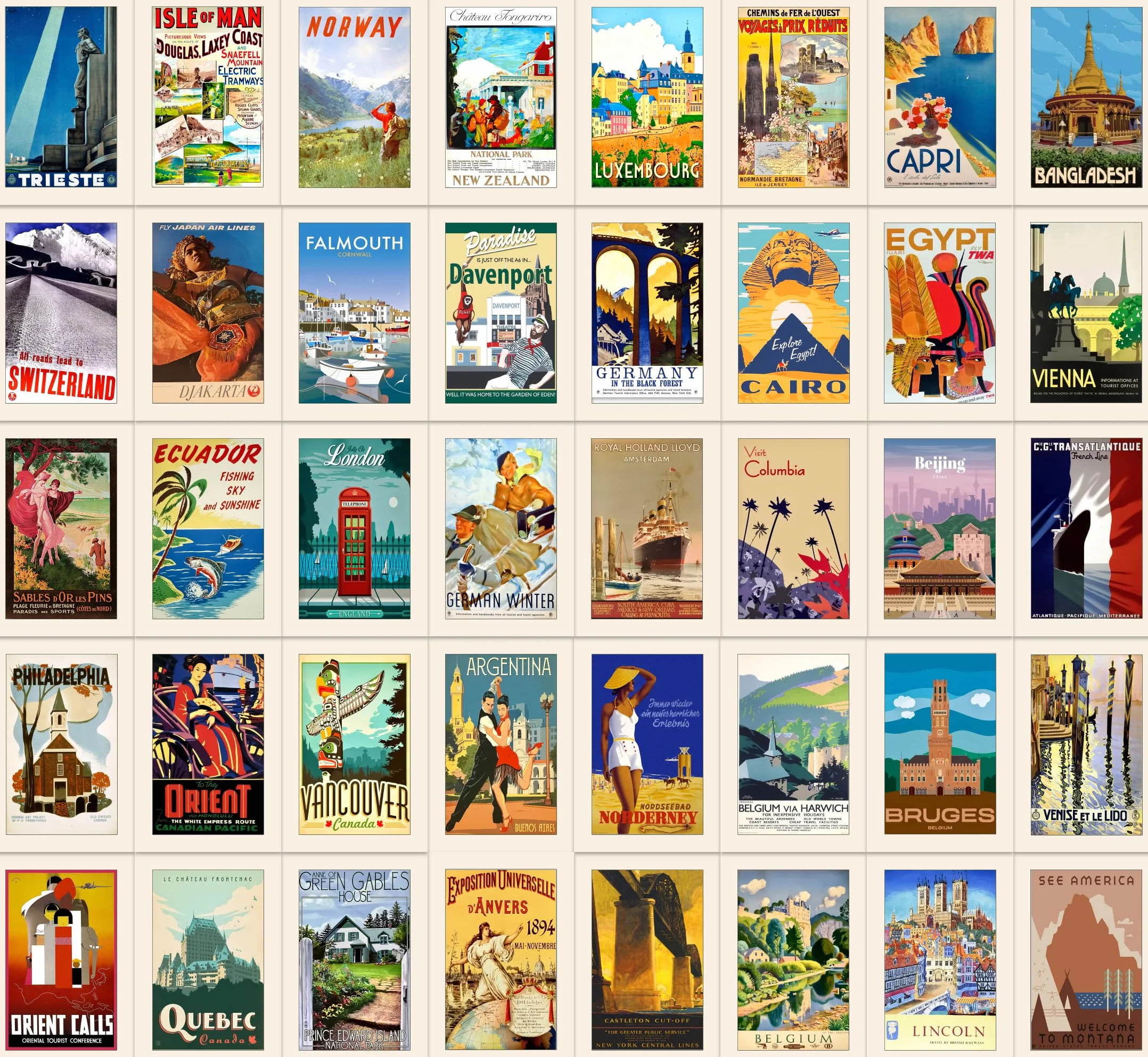 40 Cartoline da Viaggio Vintage con 40 Disegni Diversi, Carta Spessa