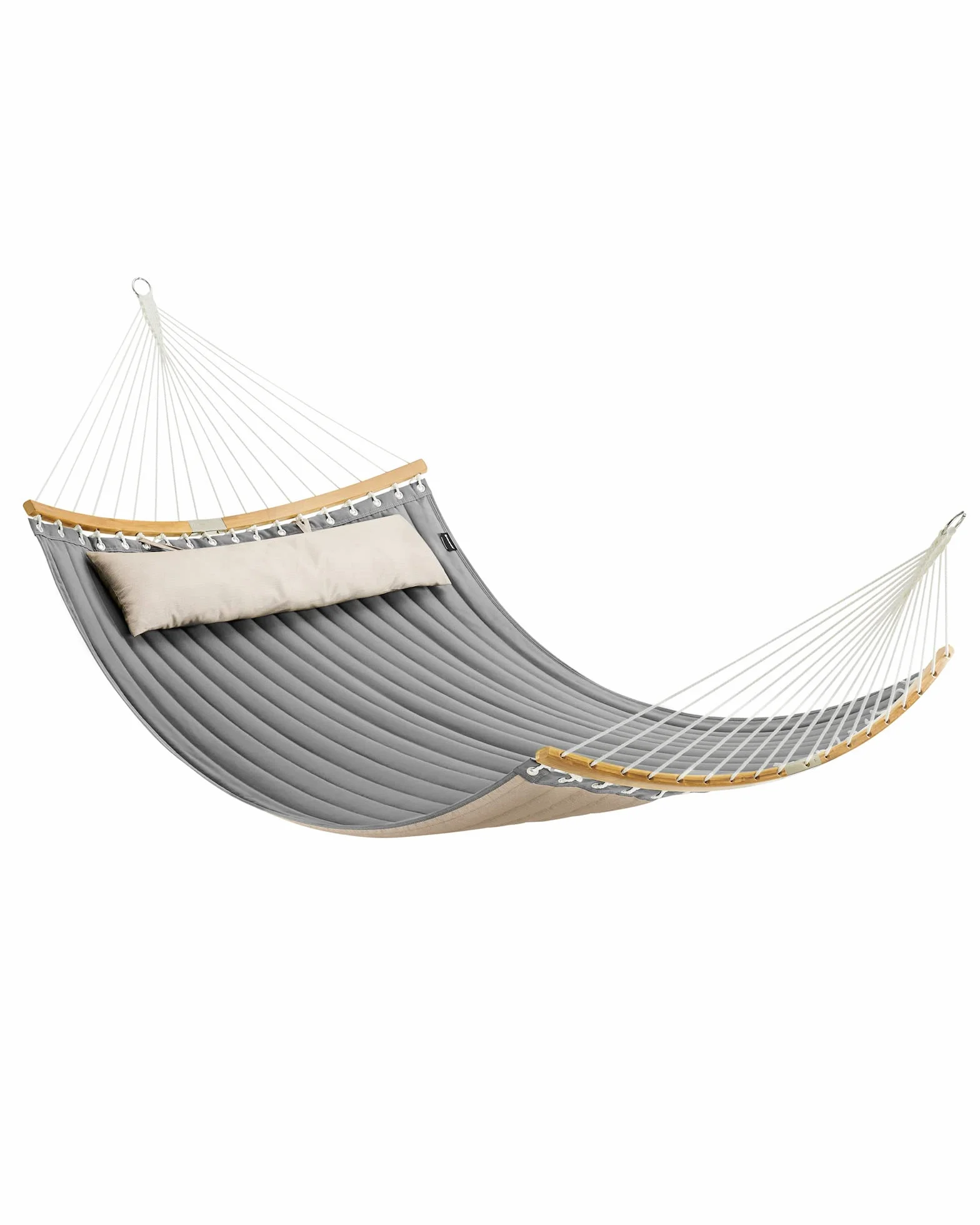 SONGMICS Amaca Doppia Imbottita da Campeggio Giardino con Barre Curve in Bambù, Cuscino, 200x140 cm, 225 kg, Grigio Beige GDC34CG