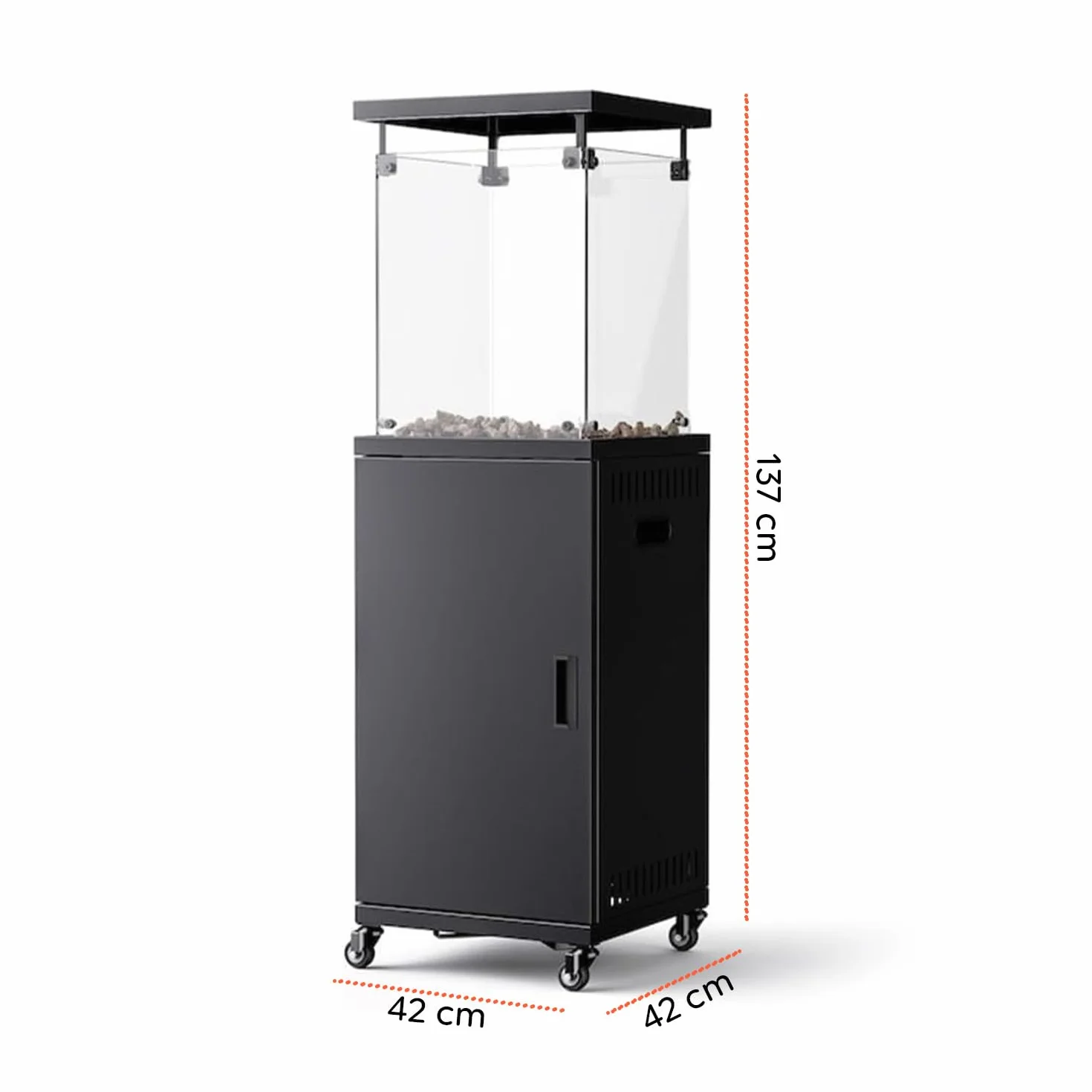 Wintem Caminetto a Gas da Esterno Nero 12 kW 15 m² Accensione Piezoelettrica Roccia Lavica Ruote