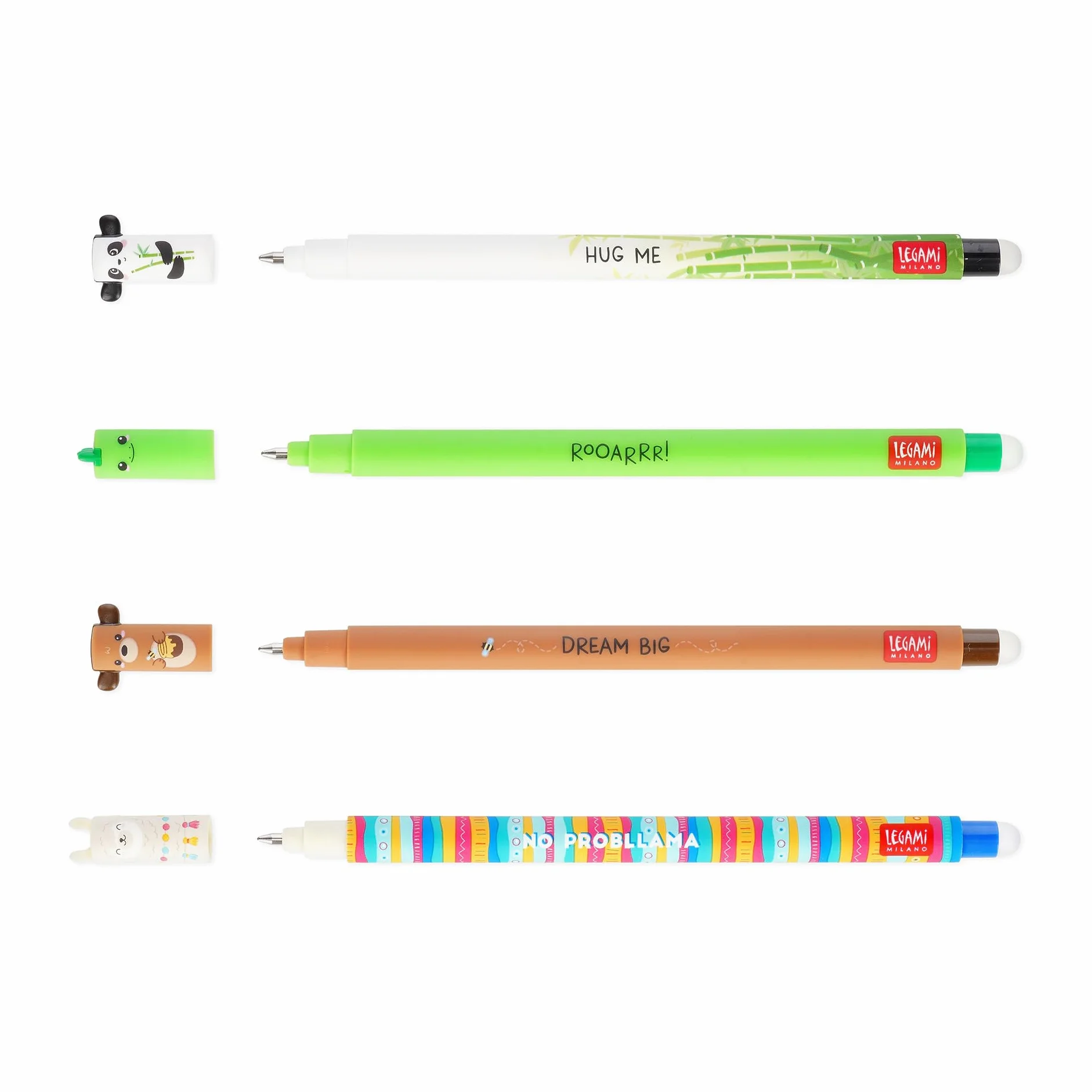 Legami Set di 4 Penne Gel Cancellabili Termosensibili, Punta 0,7 mm, Nero Blu Verde Rosso