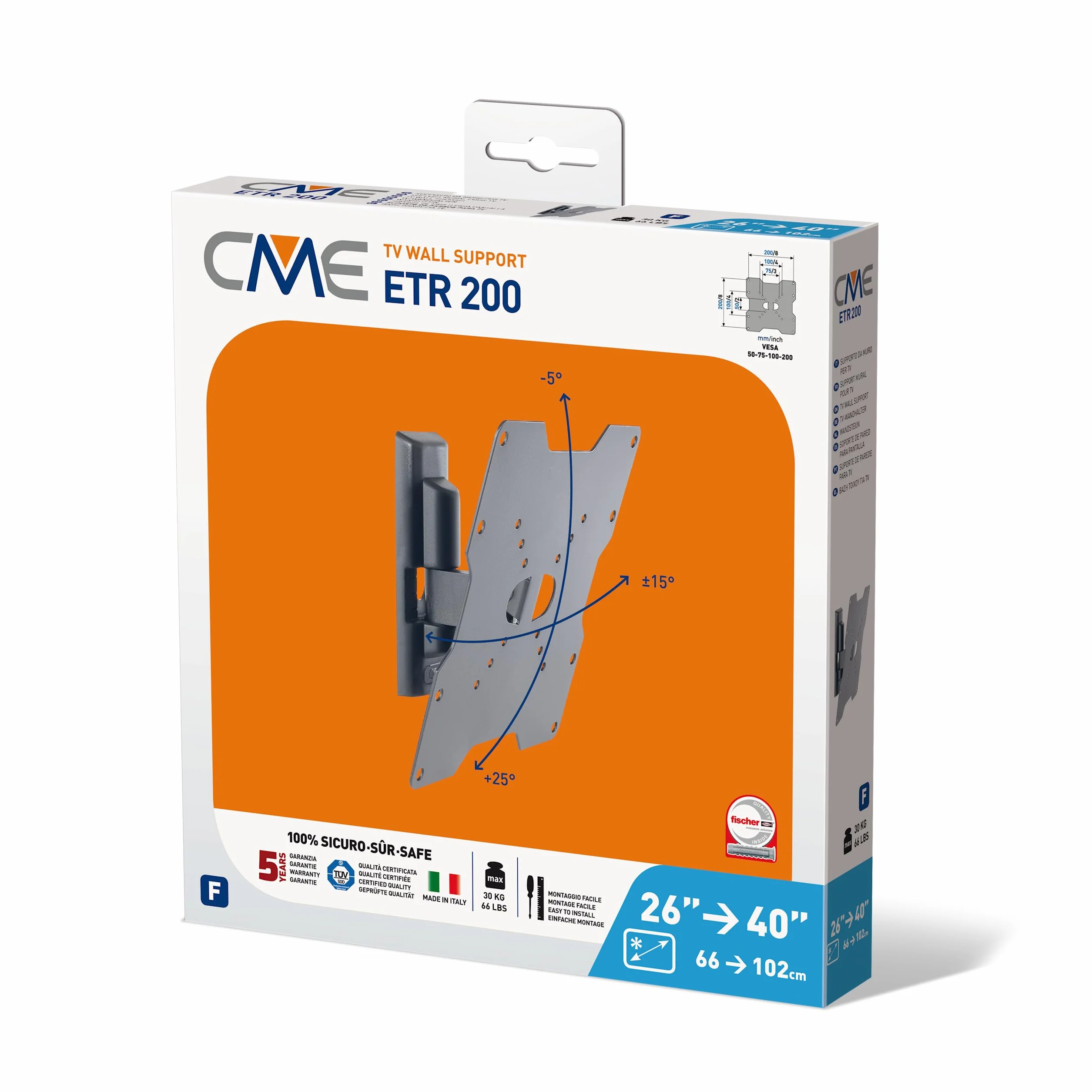 Meliconi CME ETR200 Slim staffa da parete inclinabile TV 26-40 pollici VESA 200 Italia