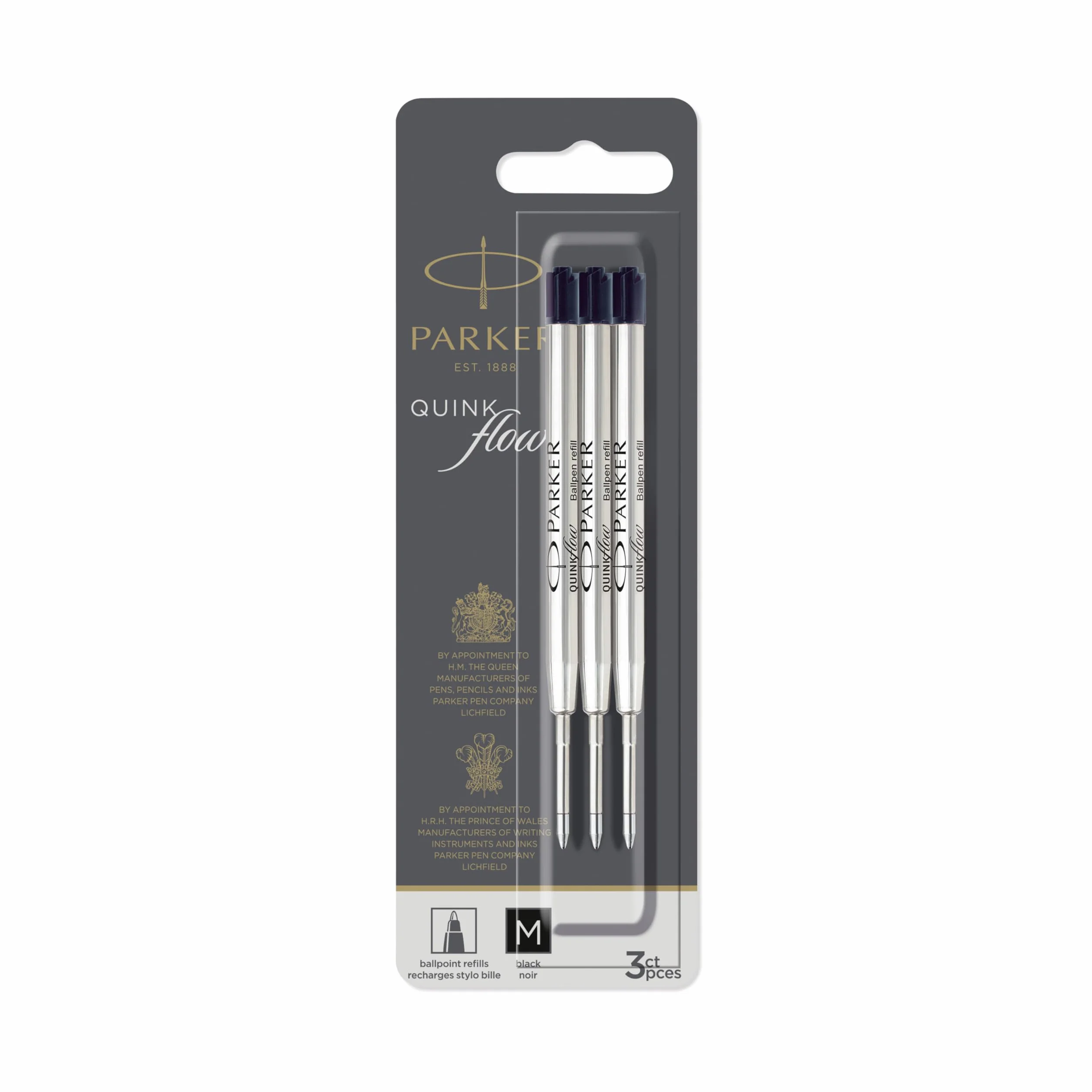 Parker QUINKflow ricariche inchiostro penna a sfera punta media nero 3 pezzi