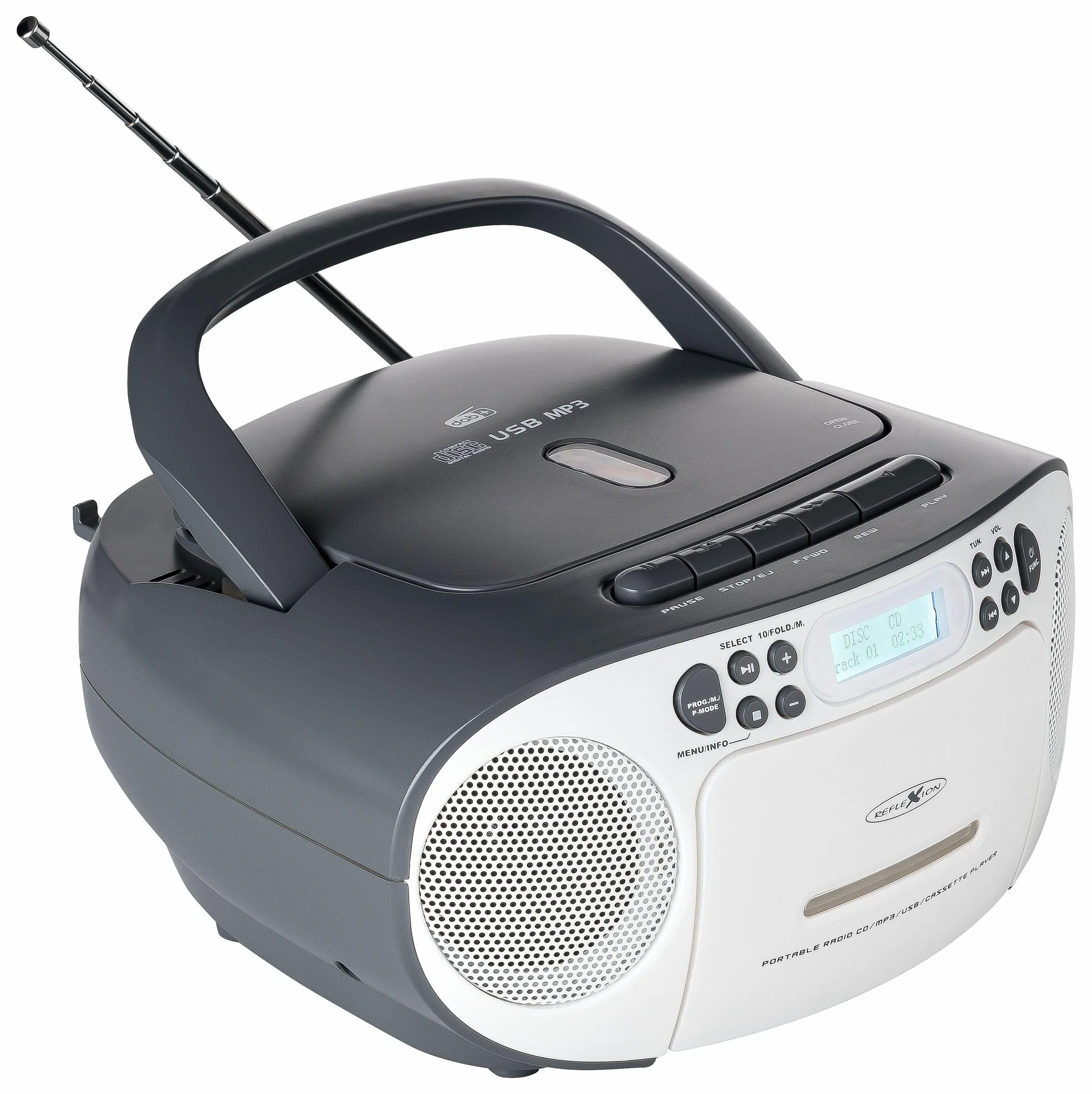 Radio CD DAB+/FM REFLEXION RCR2260DAB/GR z AUX, USB, Cassetta, Grigio