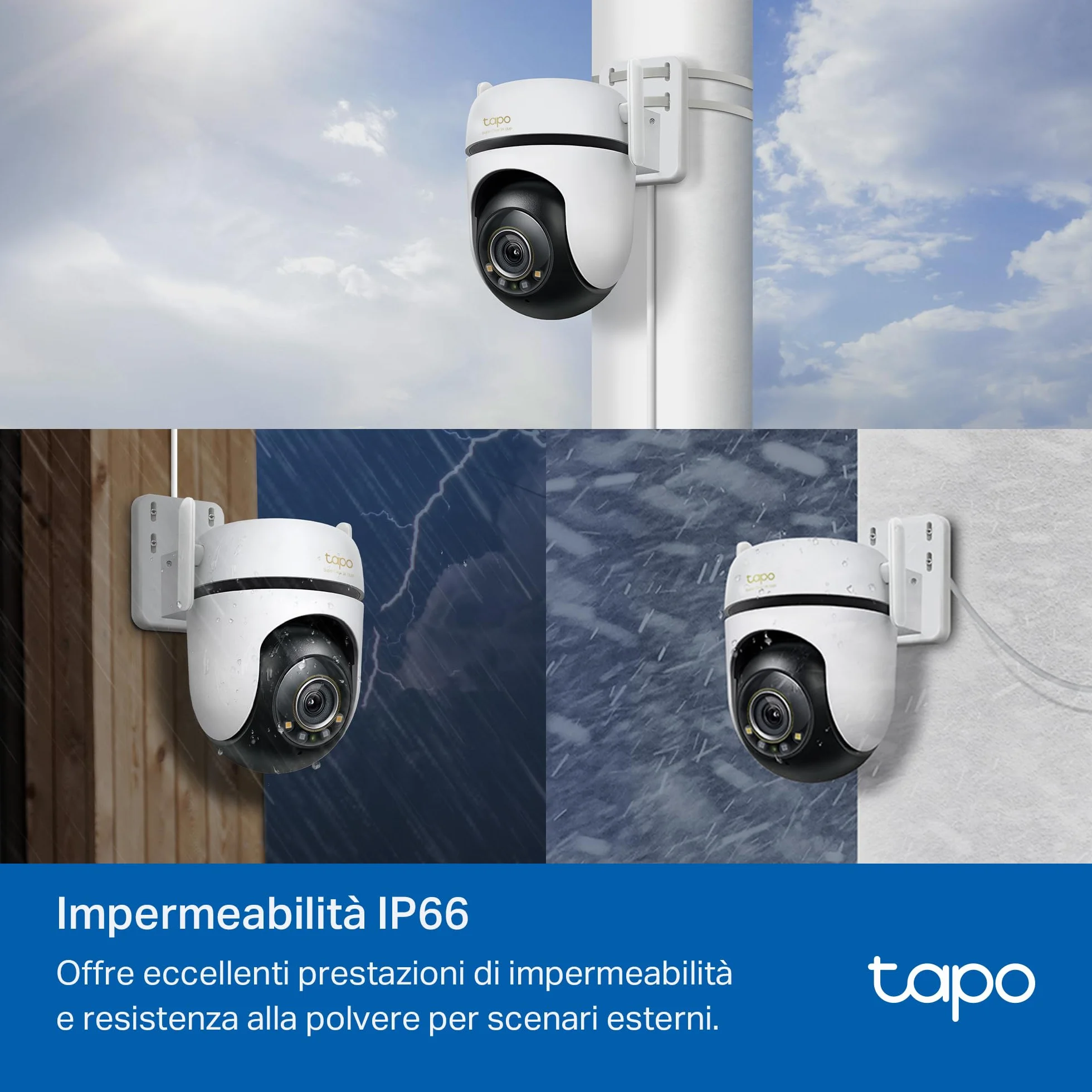 Tapo C530WS Telecamera Wi-Fi Esterno 3K 5MP 360° Visione Notturna a Colori Starlight Rilevamento AI IP66 Wi-Fi Ethernet Allarme Sonoro Luminoso MicroSD 512 GB