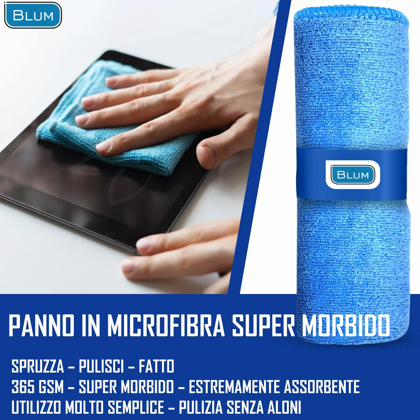 Blum Detergente schermi OCEAN BREEZE 250ml + panno microfibra 30x30cm Pulitore TV laptop monitor