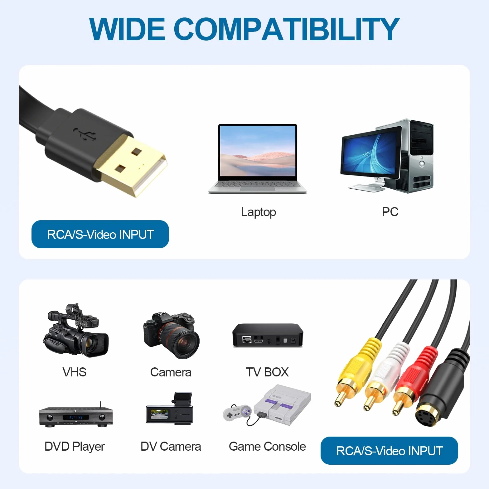 Convertitore VHS Digitale USB 2.0 Acquisizione Video 1080p Adattatore VHS AV RCA VCR DVD Windows Mac OS