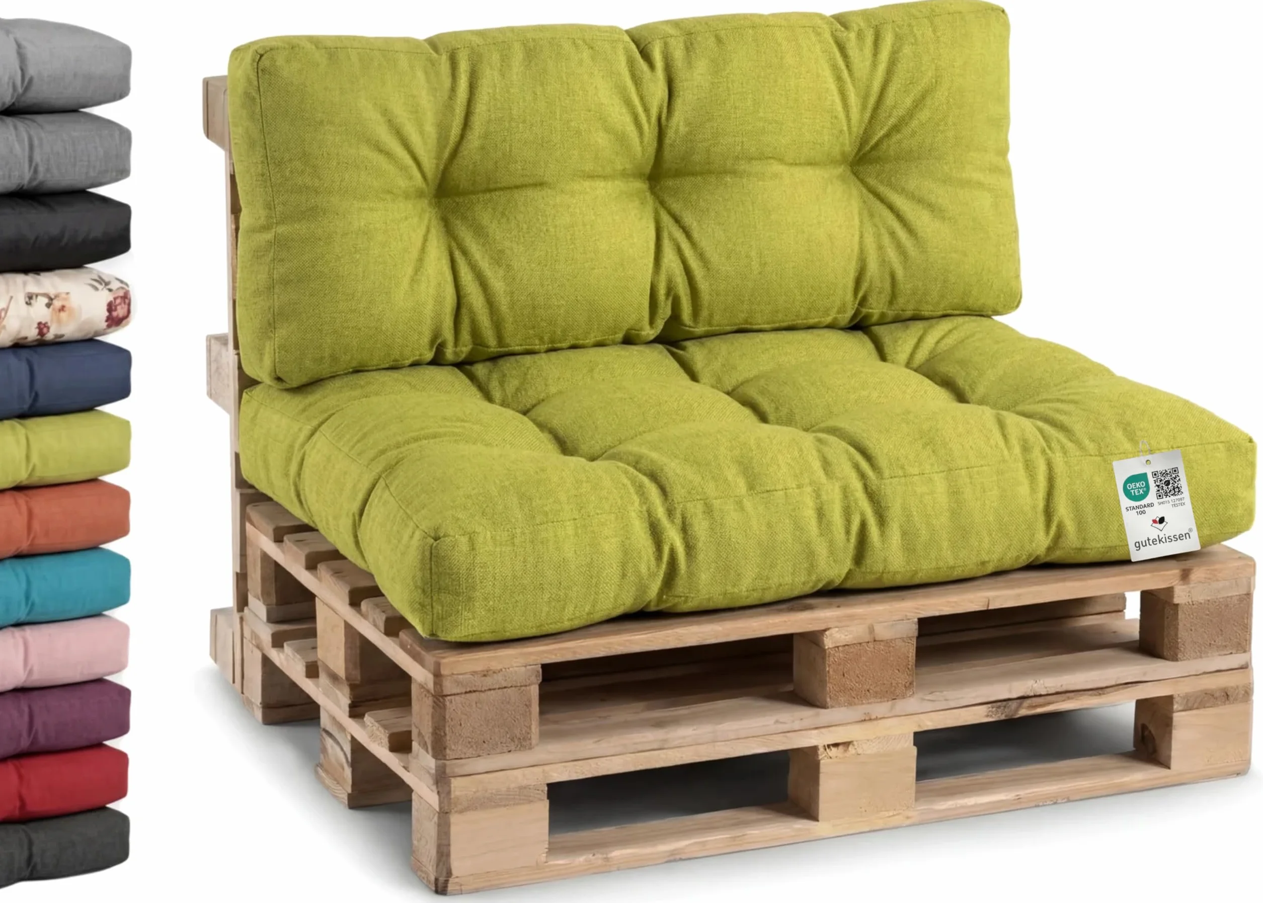Gutekissen® Cuscini per Pallet per Divano da Giardino - Trapuntati PPI (Schienale 120x40, gesteppt Lime)