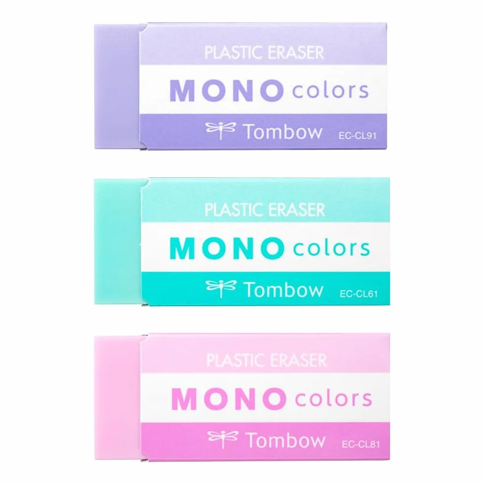 Tombow MONO colors Set di 3 gomme in plastica senza ftalati e lattice 19 g