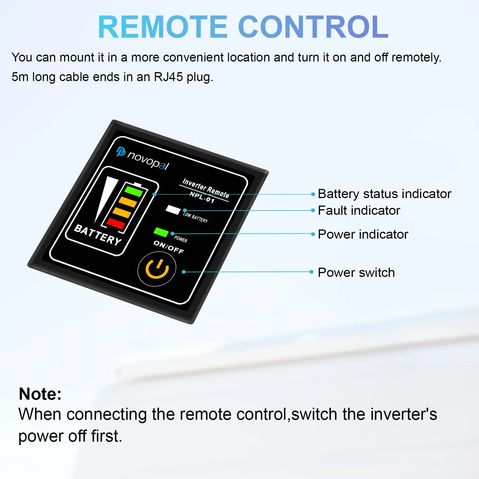 NOVOPAL 1000W Pure Sine Wave Power Inverter DC 12V to AC 220V with LCD Display USB EU Plug Remote Control for Truck Camper Car