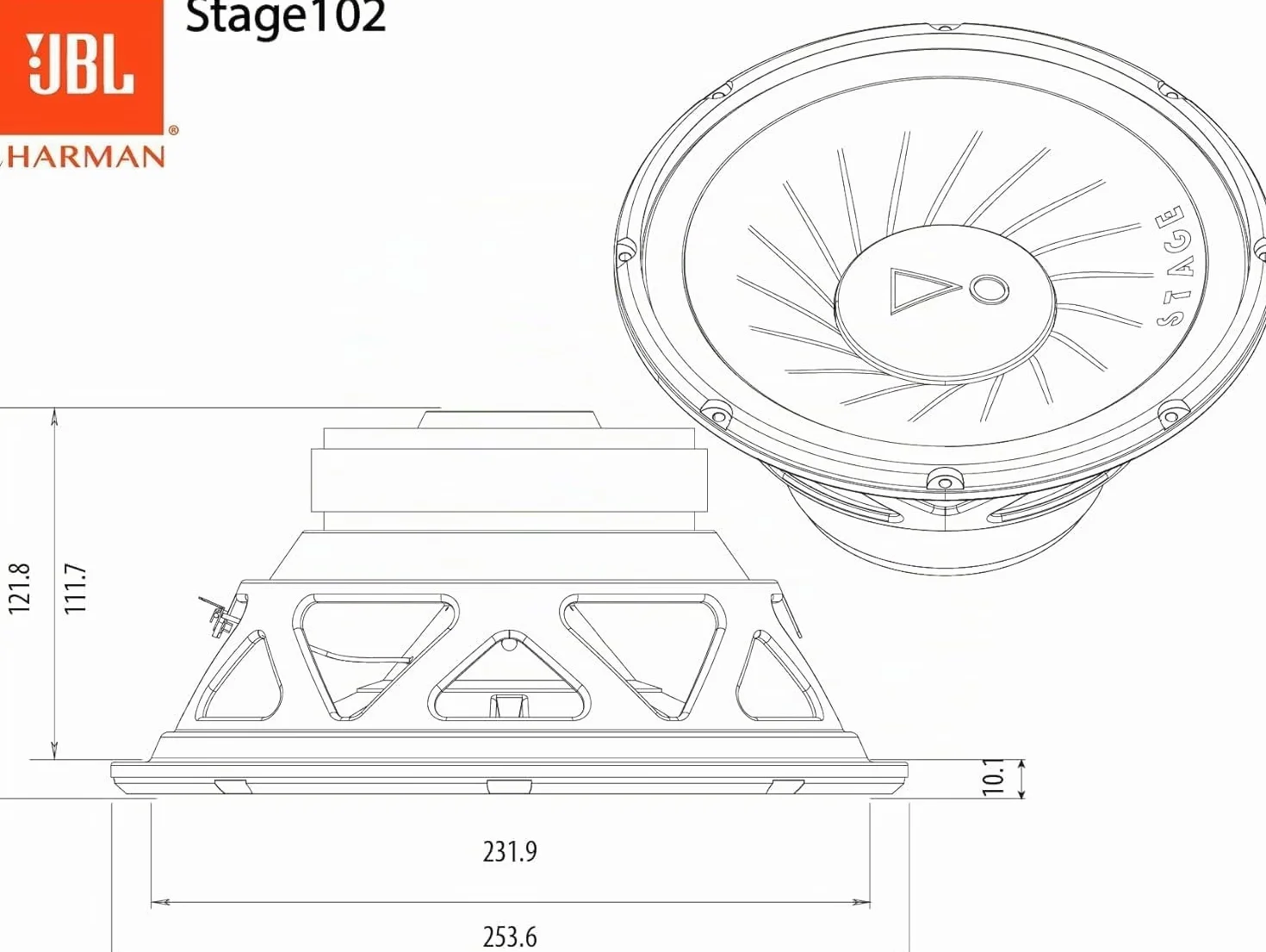 JBL Stage 102 subwoofer auto passivo 10 pollici 225 W RMS 900 W Max 4 Ohm 35-200 Hz