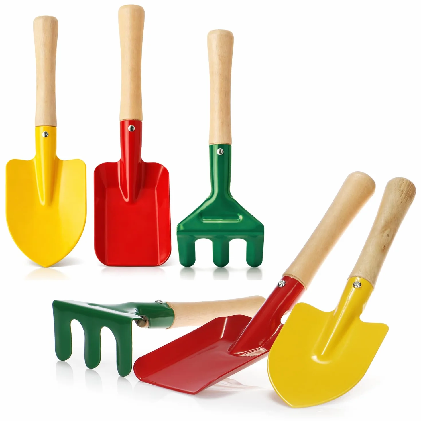 set attrezzi giardino 6 pezzi, mini utensili per balcone terrazza, kit per piantare con paletta trapiantatore rastrello, accessori per vaso aiuola (Set da 6 pezzi)