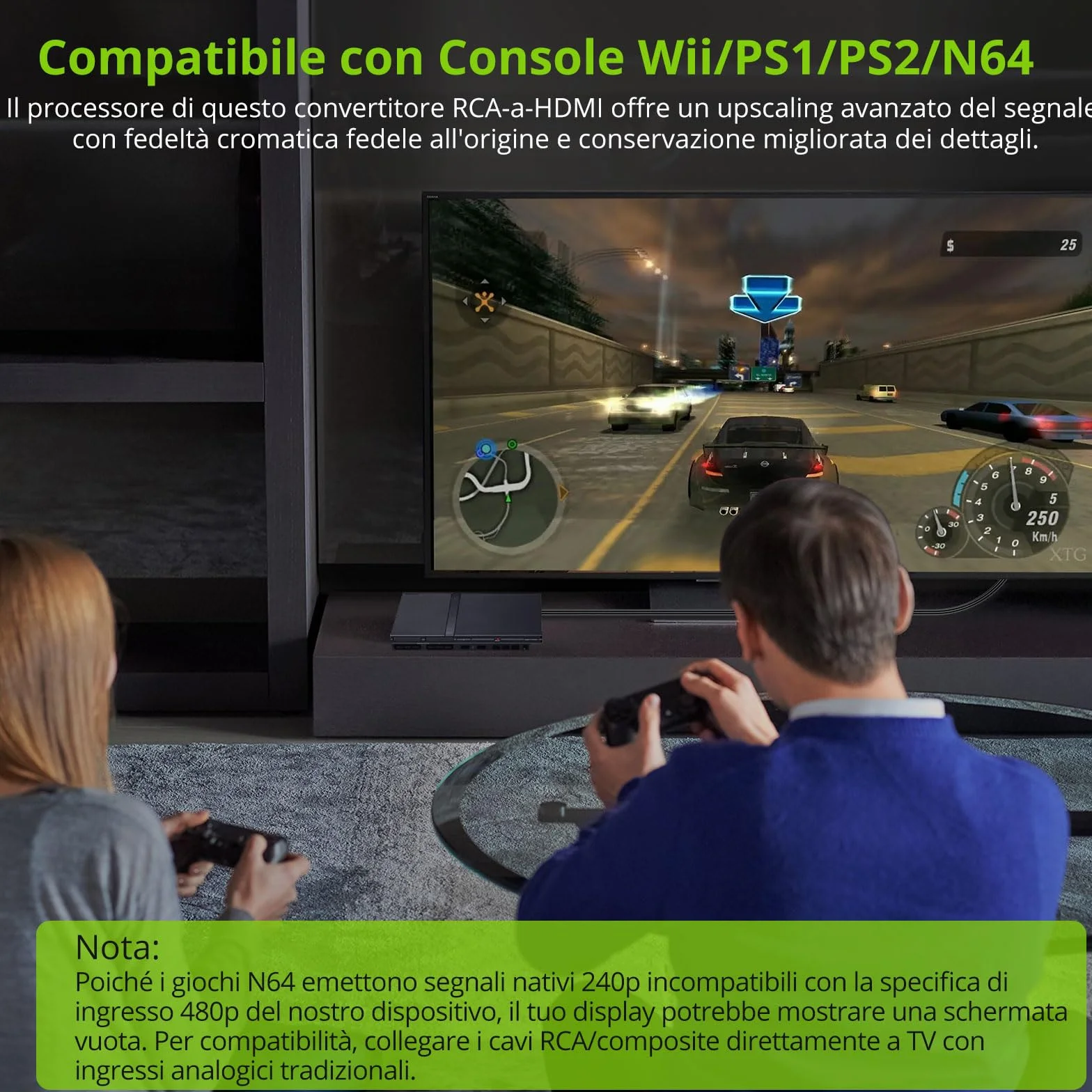 LiNKFOR Convertitore da RCA a HDMI 1080P 60Hz Adattatore Audio Video AV a HDMI Conversione HD per Console Retrò Wii PS1 PS2 N64