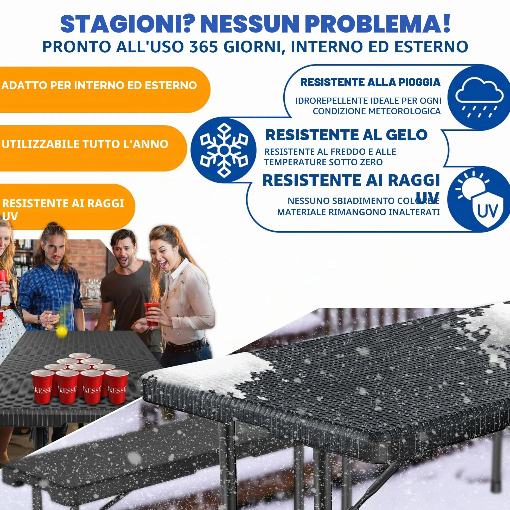 KESSER® Tavolo da buffet Tavolo pieghevole in plastica, 180x75 cm di rattan tavolo da campeggio tavolo per feste tavolo pieghevole tavolo da giardino, terrazza e balcone, Antracite