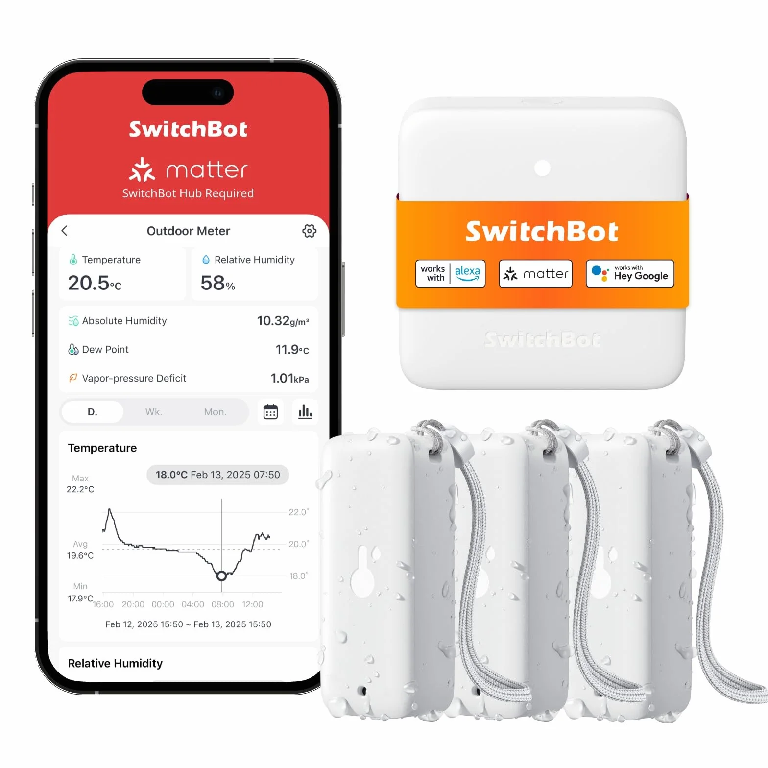 SwitchBot Termometro e igrometro WiFi 3 pezzi con hub mini Matter IP65 interno esterno senza fili