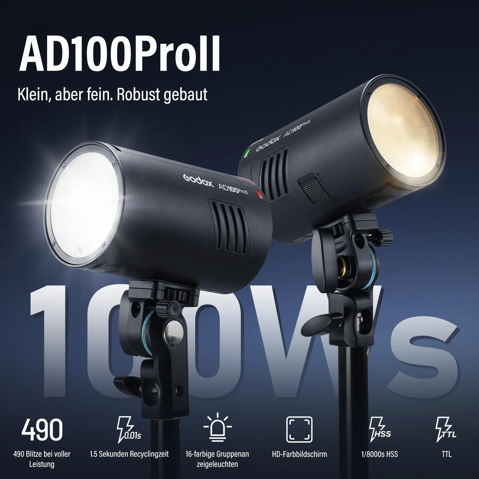 GODOX AD100ProII Flash Kit 100Ws 2.4G Wireless HSS 1/8000s USB-C Ricarica 2850mAh Batteria LED