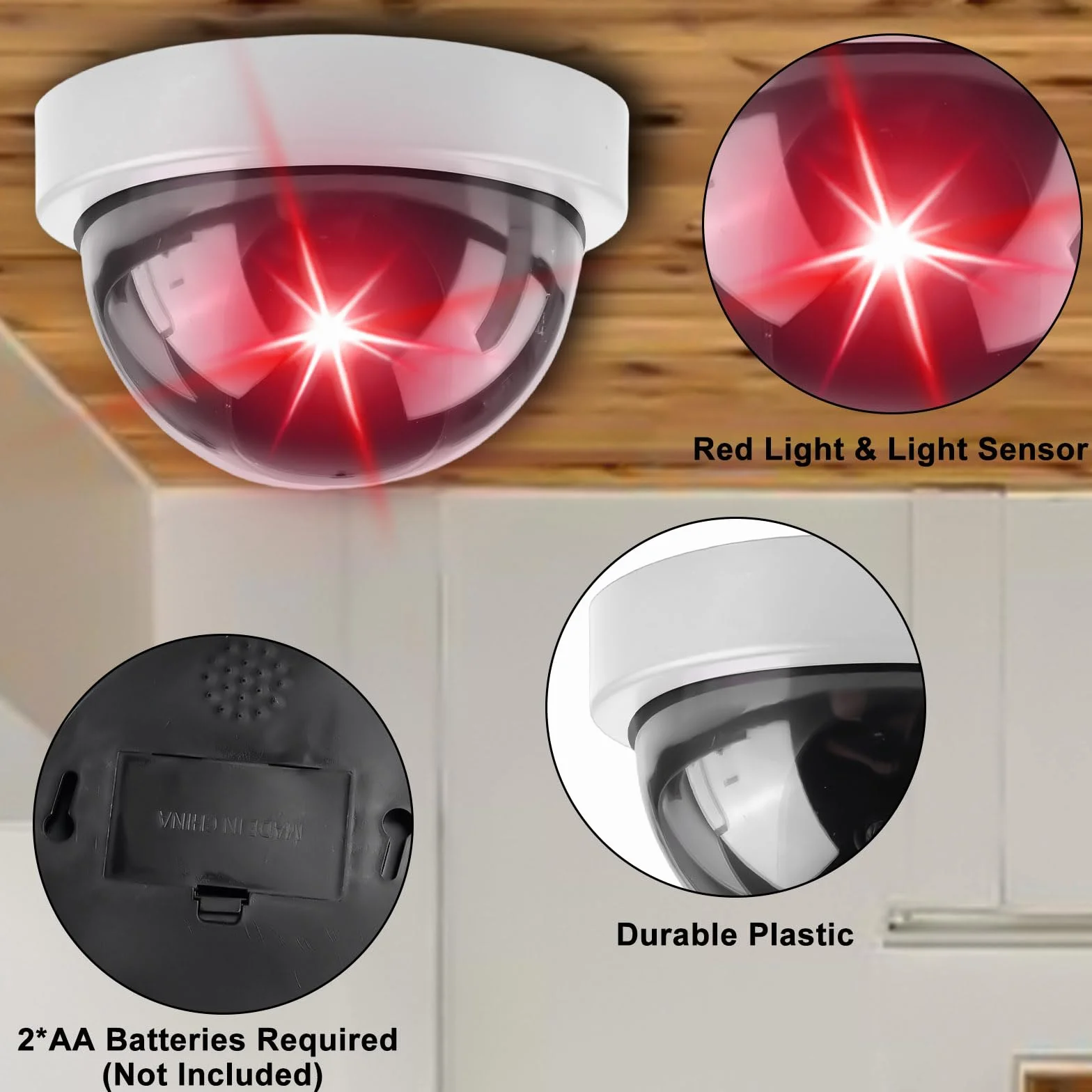 GOMETY 4 fotocamere Dummy LED rosso lampeggiante, fotocamera sicurezza finta CCTV, sorveglianza (bianco)