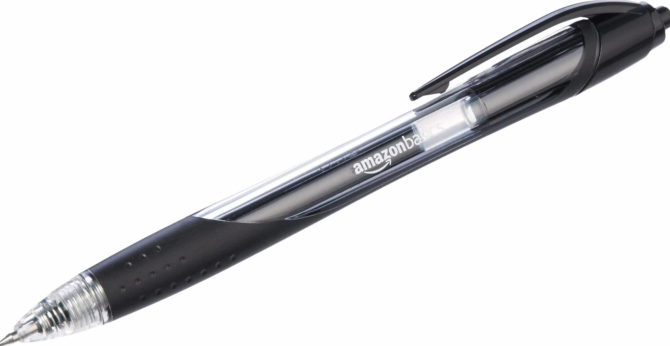 Amazon Basics Penne a scatto con inchiostro gel nero, punta fine, confezione da 12
