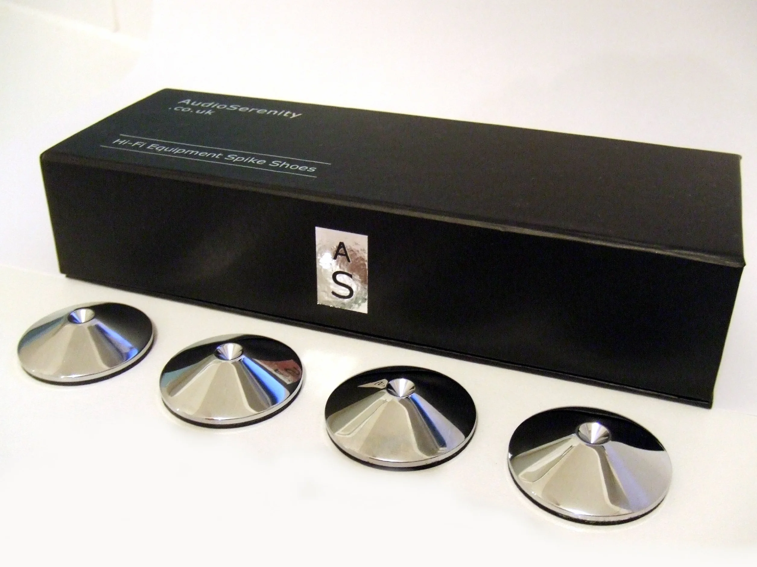 AudioSerenity Set di 4 sottopunta a cono cromati lucidi supporti da pavimento per Hi-Fi