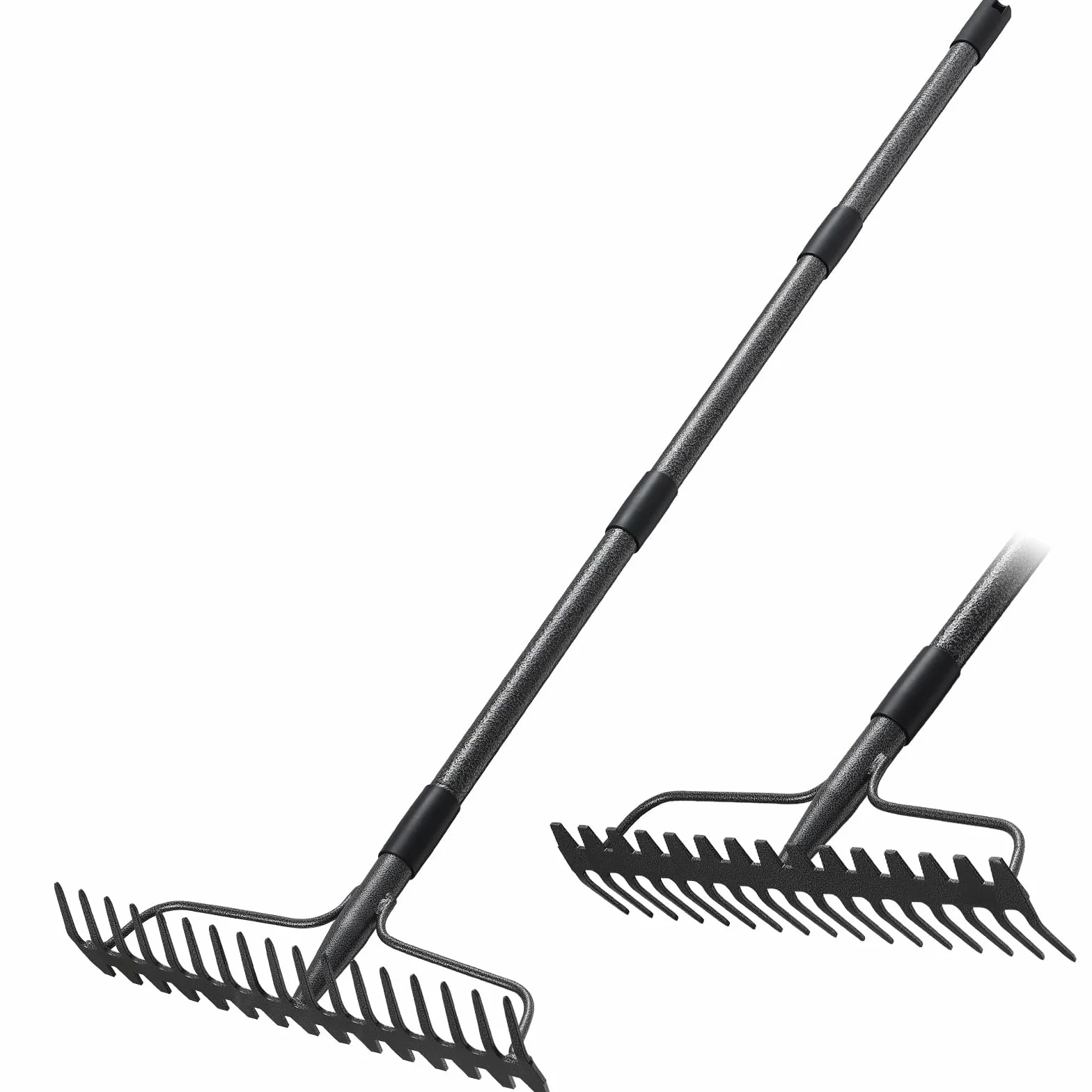 Rastrello robusto per giardino, giardino: rastrello da 190 cm con 17 pinze, allentando il livellamento del terreno e le foglie d'erba