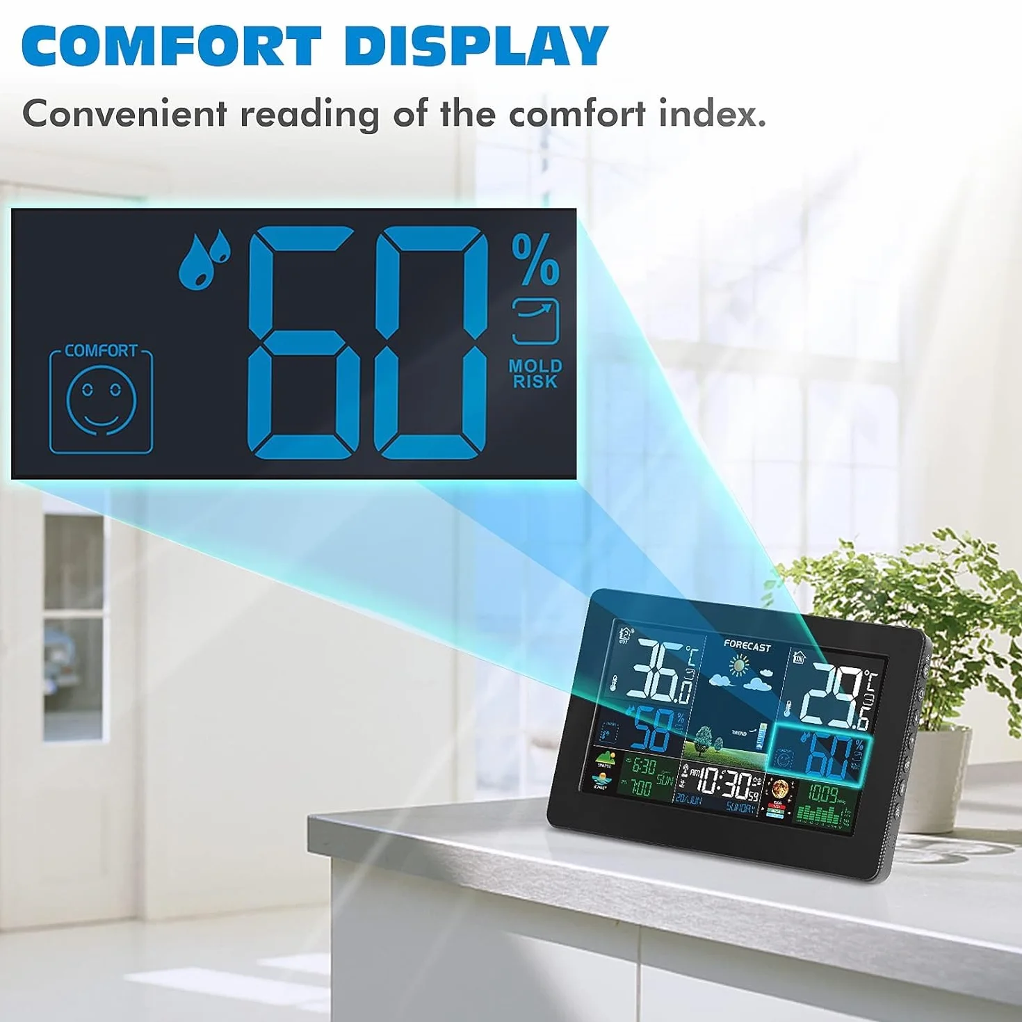 Stazione Meteo con Sensore Esterno, Barometro Digitale LCD Wireless DCF, Sveglia, Fase Lunare