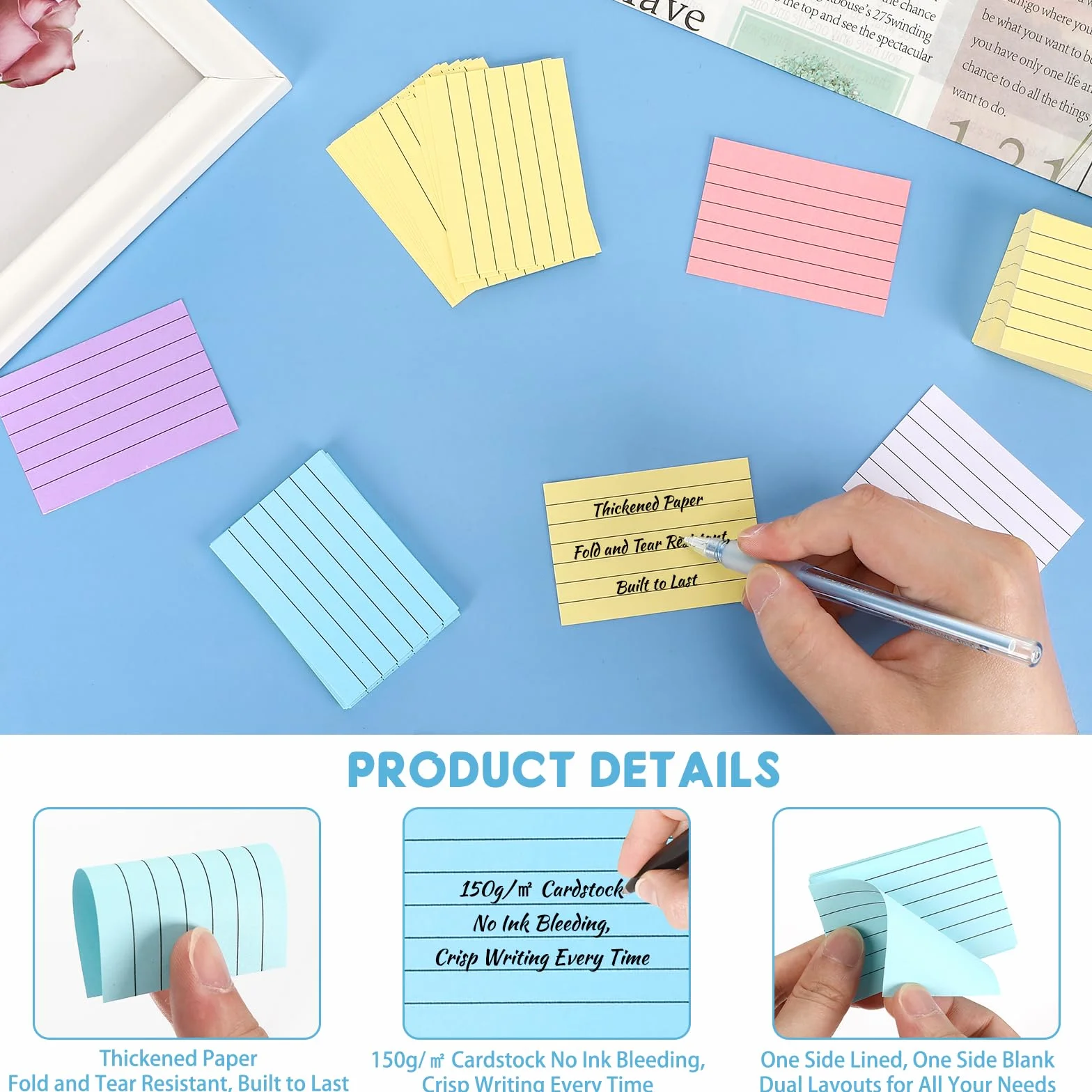 Flashcard A8 1200 Pezzi, 150g/m² Cartoncini 7,5 x 5 cm, Colori Intensi per Scuola Ufficio Casa