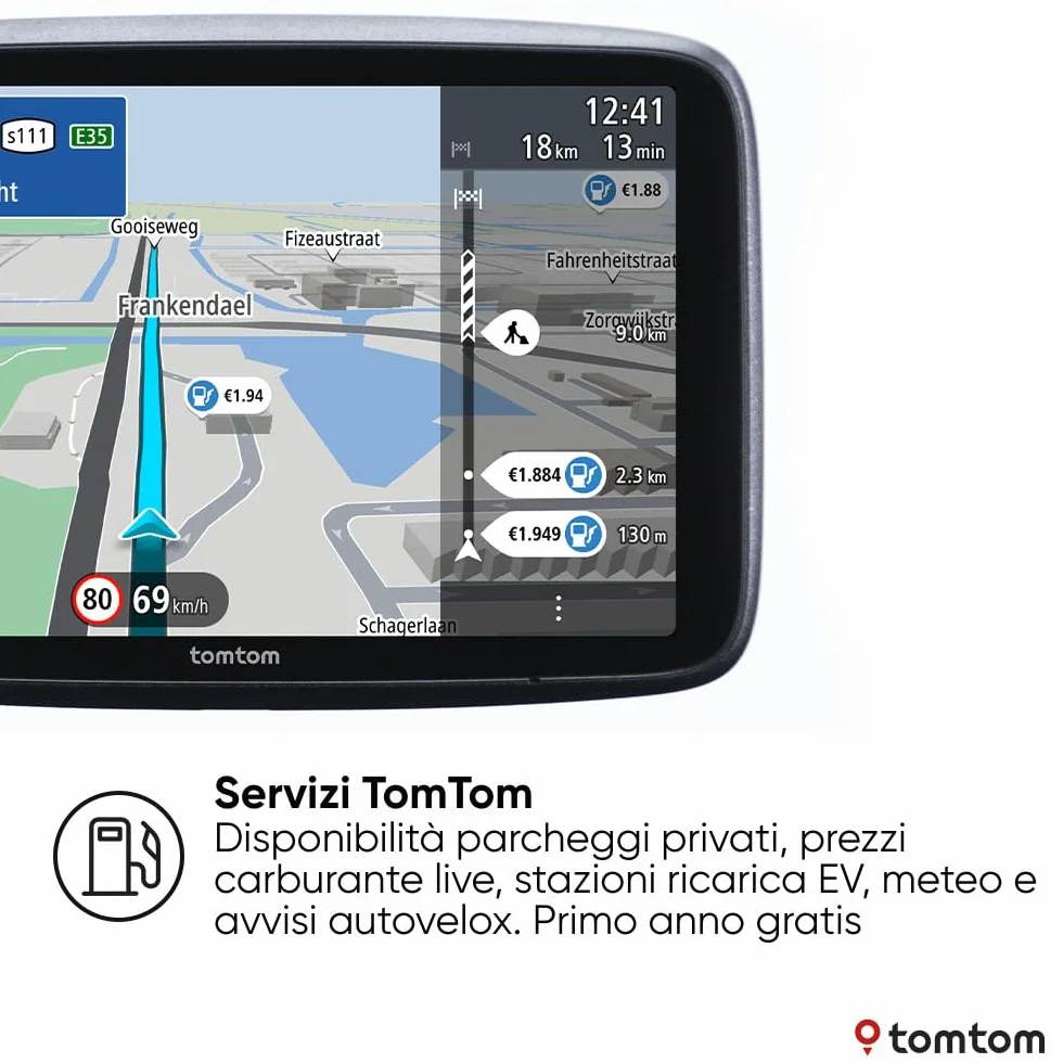 TomTom GO Superior Navigatore Satellitare 7" Auto Traffico Tutor Autovelox Mappe Mondo WiFi Parcheggi Prezzi Benzina