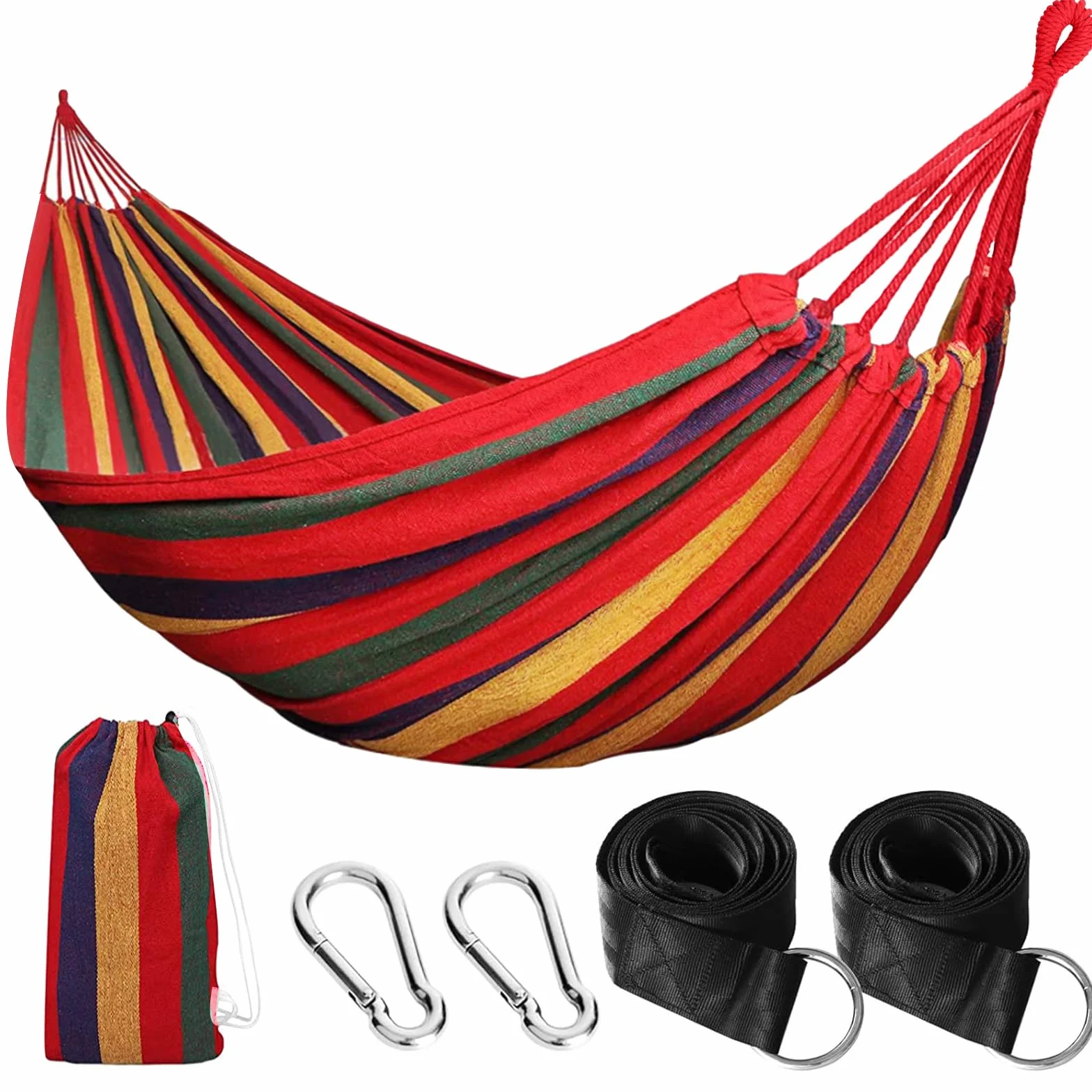 Amaca da Campeggio Esterna, Amaca Doppia 200x150cm, Portata Massima 250kg, con Sacchetto da Trasporto, Cinghie in Nylon e Moschettoni, per Campeggio, Giardino, Interni, Balcone, Viaggio