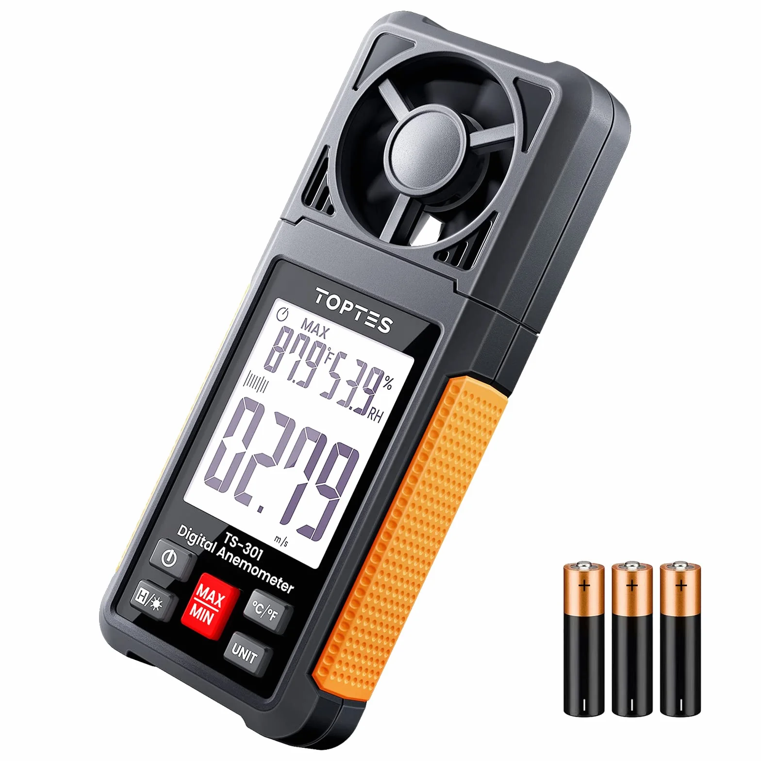 TopTes TS-301 Anemometro Misuratore di velocità del vento con display LCD da 2,26 pollici Temperatura e Umidità del vento, Regalo per riprese, HVAC, Drone volante