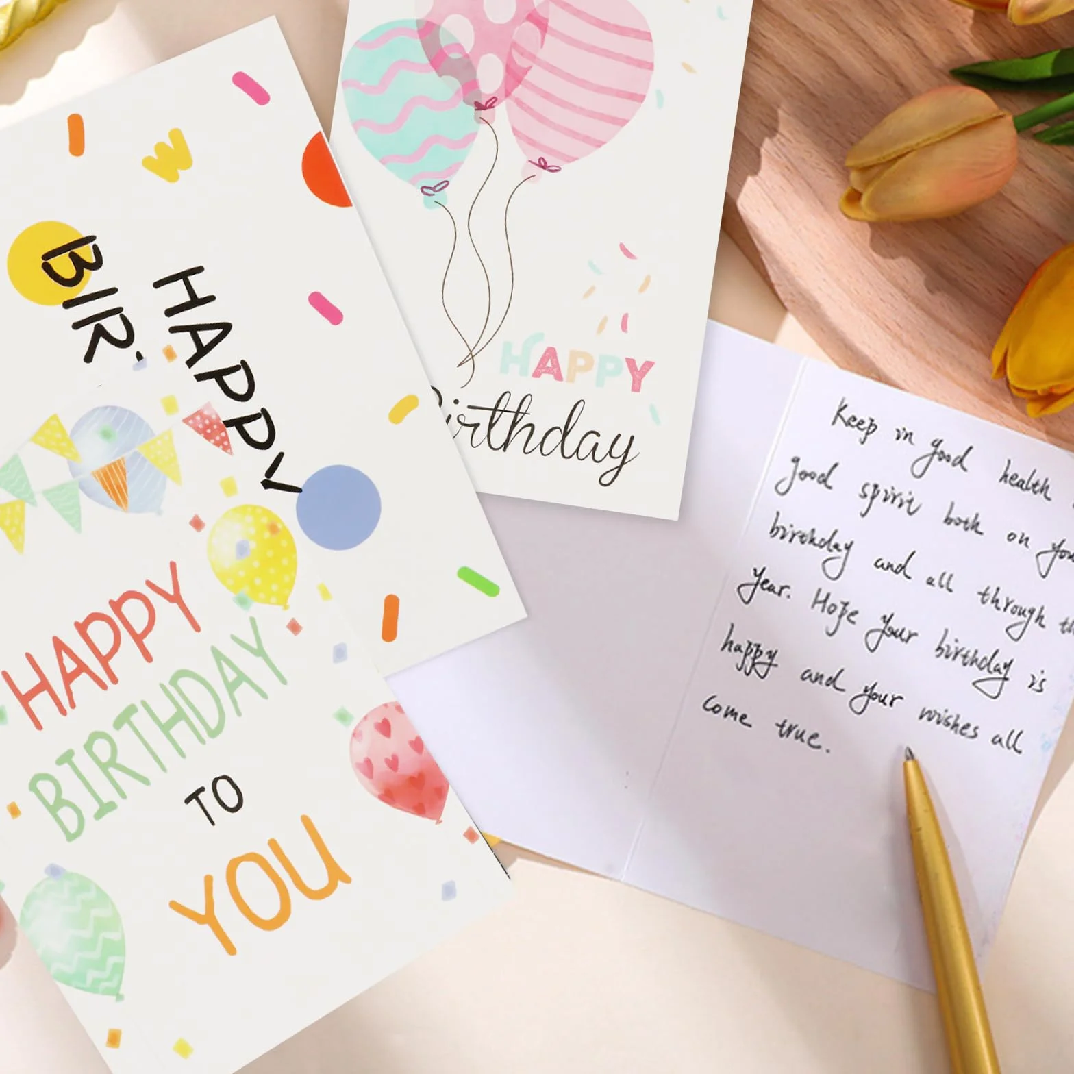 Set di 10 Biglietti di Auguri Compleanno Bianco con Buste, Carte Fiorite per Donna Uomo, Anniversario, Laurea