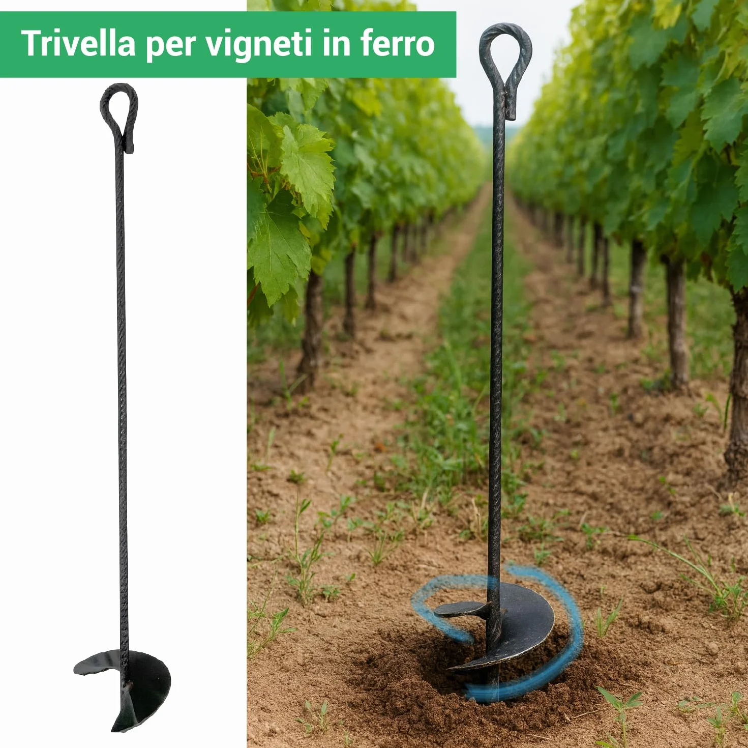Crisalide® – Trivella in Ferro per Vigneti e Ancoraggi Tirafili | Lunghezza 90 cm | Pala Ø 15 cm | Ideale per Terreni Agricoli, Orti e Giardinaggio