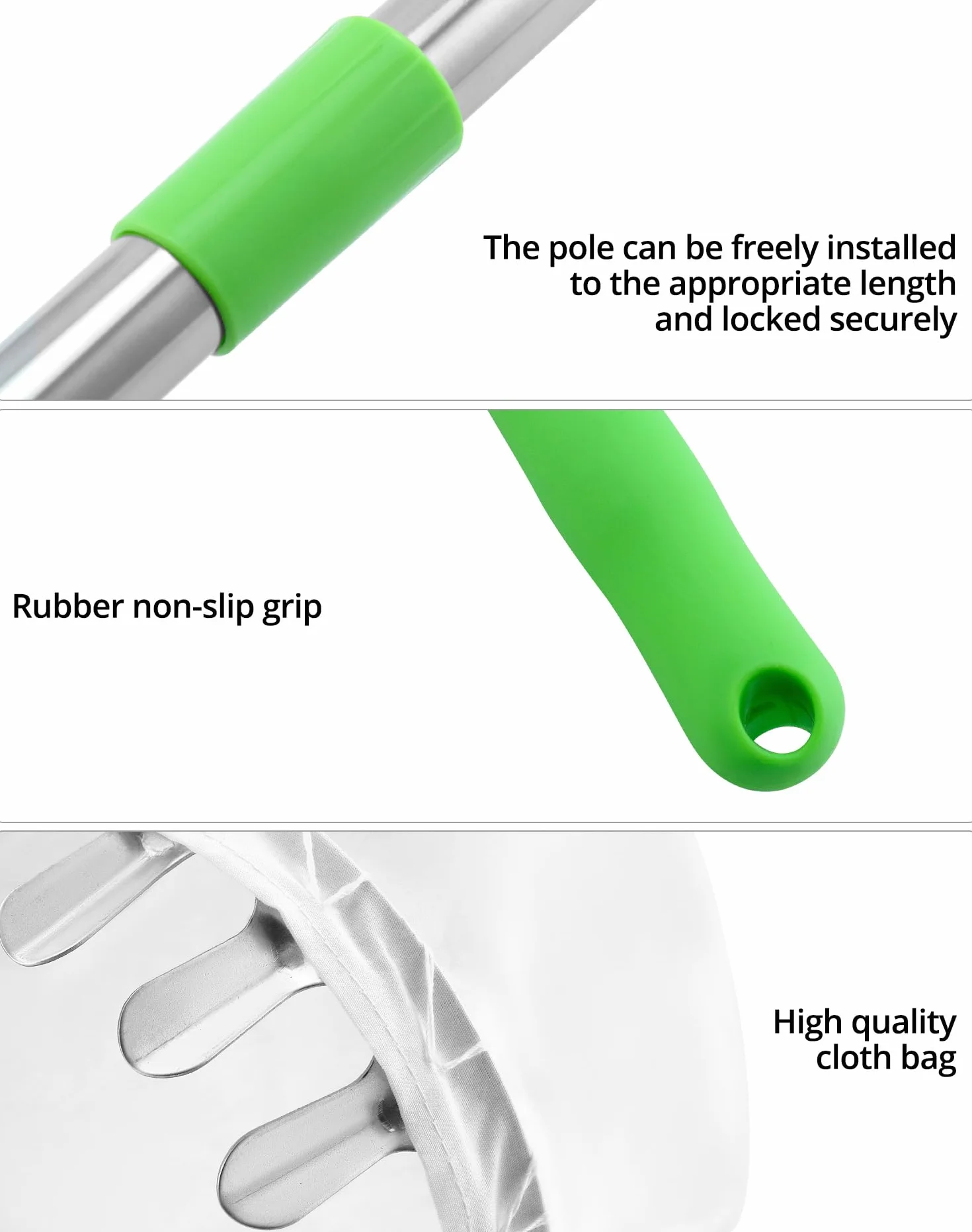 QWORK® Raccoglitrice di Frutta 4M con Manico telescopico, Acciaio Inossidabile, Strumento raccoglifrutta