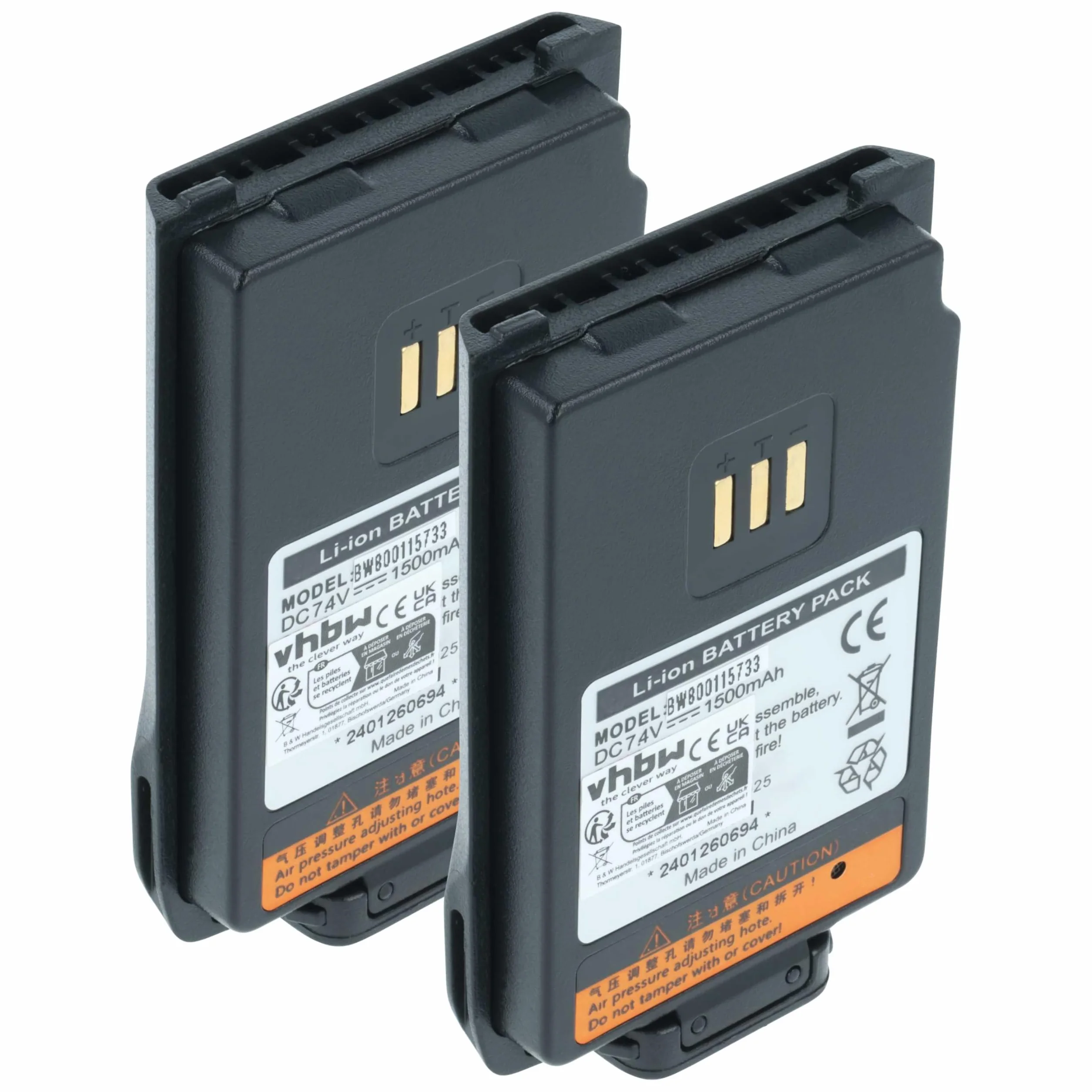vhbw 2x batteria compatibile Hyt/Hytera PD502 PD560 UL913 PD506 PD505 PD502i-UL PD500 UL913 radio 1500mAh 7,4V Li-Ion
