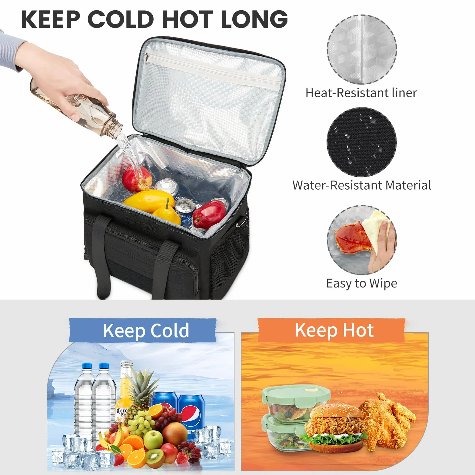 Borsa frigo 20L termica porta pranzo tattica impermeabile durevole nero