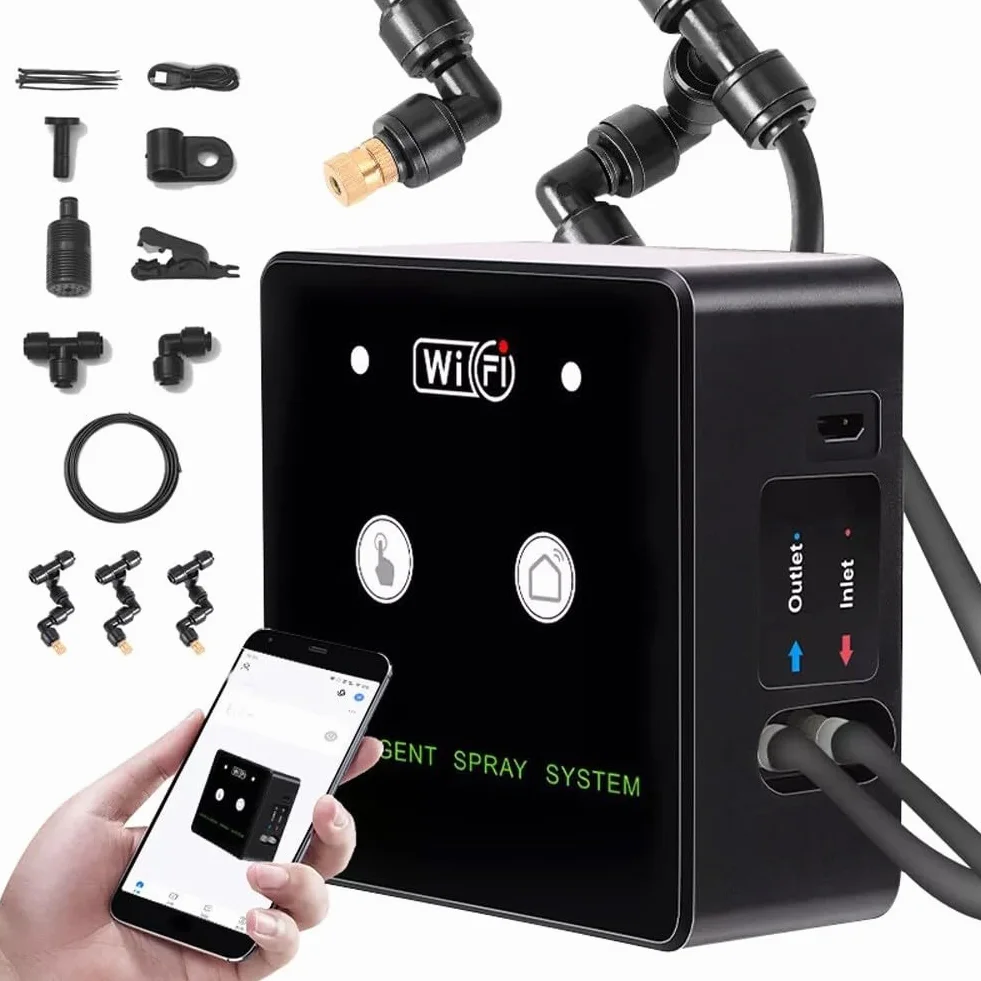 Yuanpgky Nebulizzatore per rettili abilitato WiFi, sistema di nebulizzazione mart, timer con telecomando, spruzzatore rotante a 360°, adatto per umidificazione delle piante e rettili (3 ugelli)