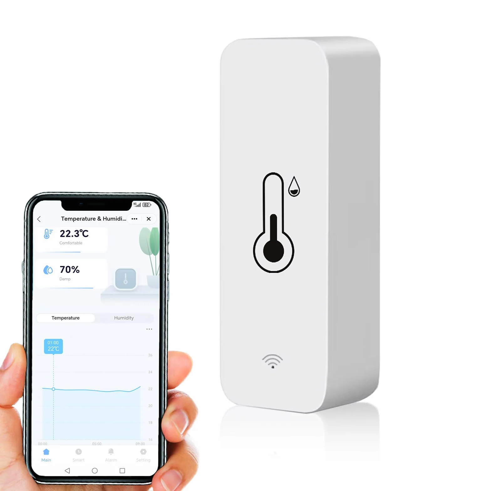 Termometro igrometro smart, WiFi sensore mini per temperatura interna e umidità, sensore di temperatura e umidità per ambienti, controllo remoto tramite app per serra e cantina, compatibile Alexa.1PCS