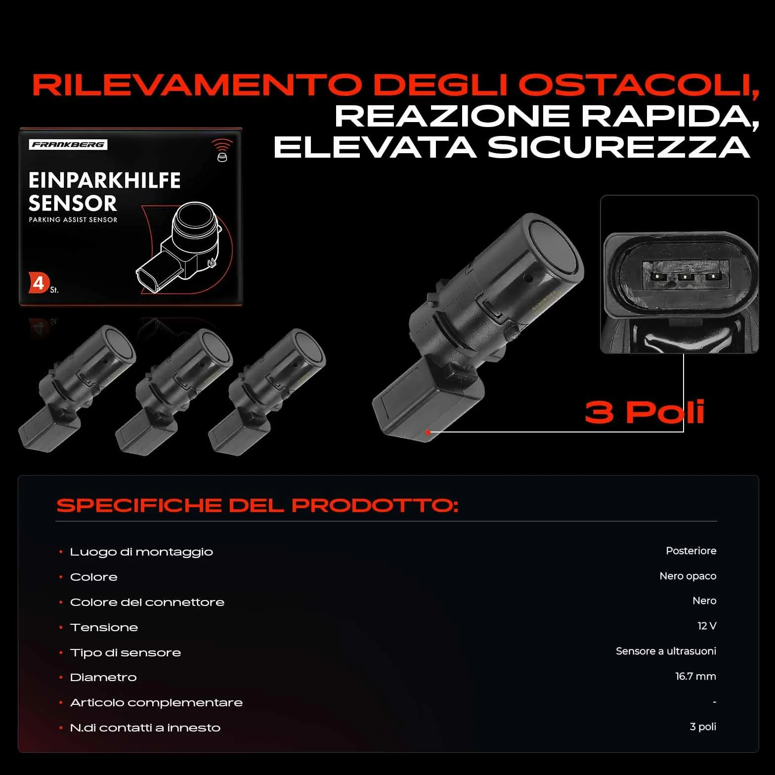 Frankberg Sensore di Parcheggio PDC Compatibile Multivan V 7EF 7EM 7EN 7HF 7HM 7HN 1.9L-3.2L 2003-2015