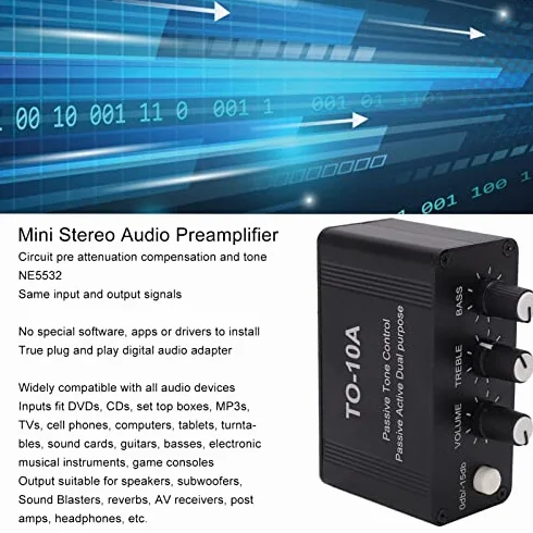 Mini Preamplificatore Audio Stereo con Controllo Tono EQ Passivo per Home Studio DJ