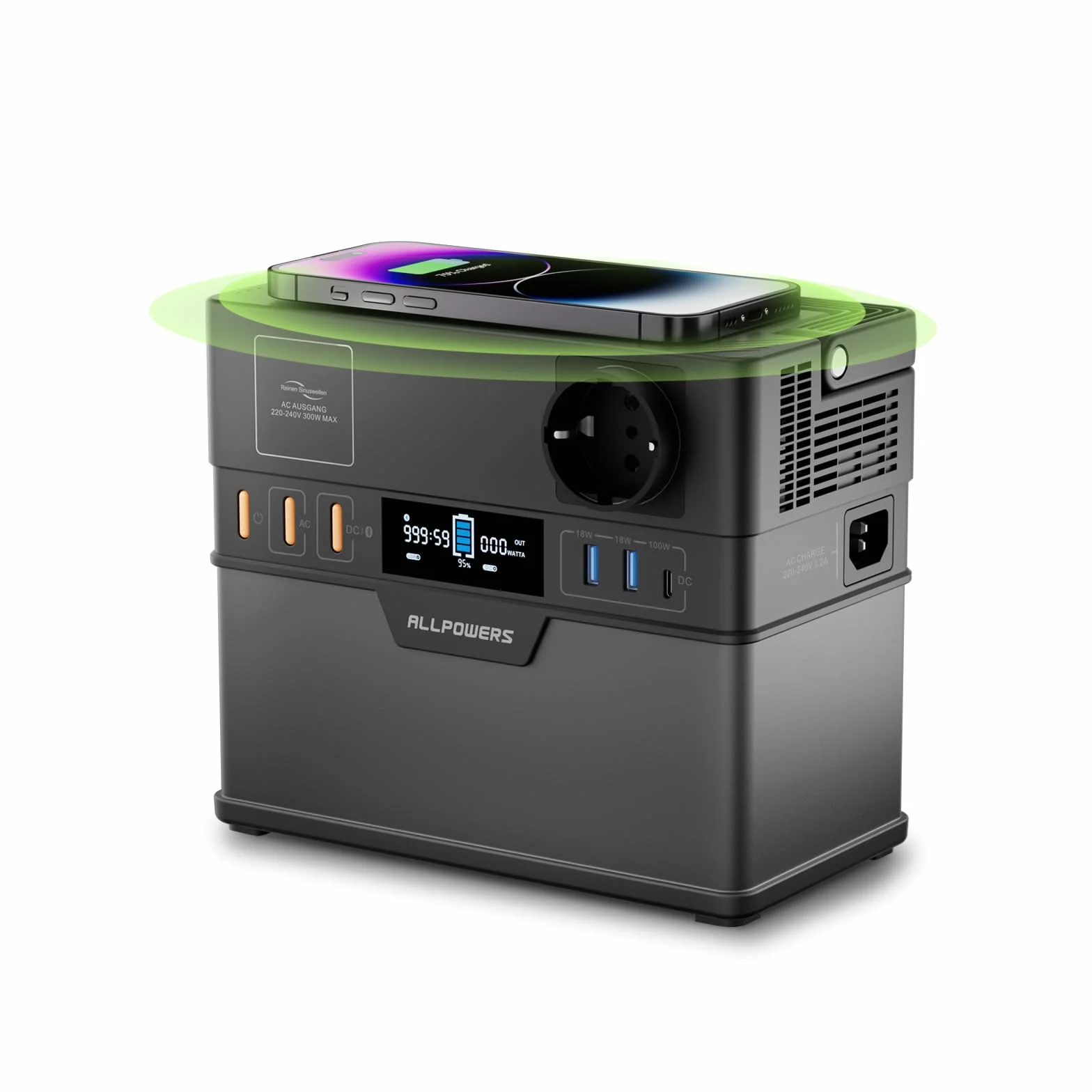 ALLPOWERS Centrale Elettrica Portatile 288Wh, S300Plus 300W(600W Picco) Generatore Solare, 230V/78000mAh, Ricarica da 0-80% in 40 Minuti, Power Station per Campeggio, Viaggi, Emergenze