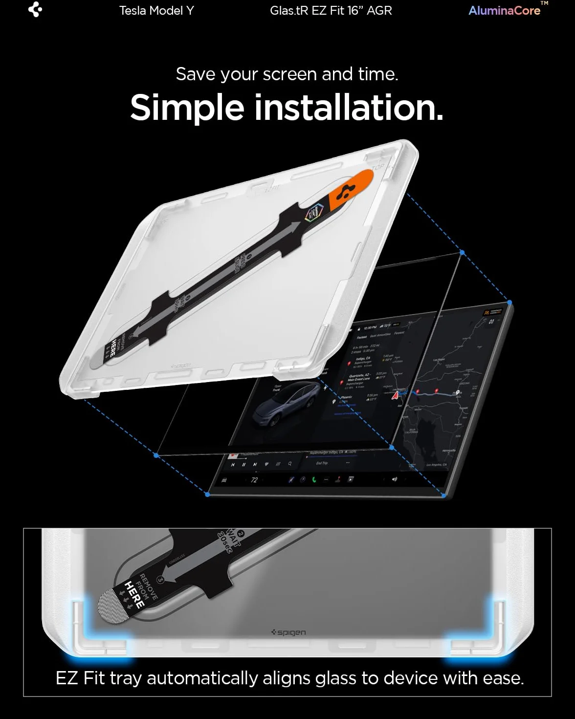 Spigen Glas.tR EZ Fit Vetro Temperato per Tesla Model Y L (2026) 16 pollici, Antiabbagliante