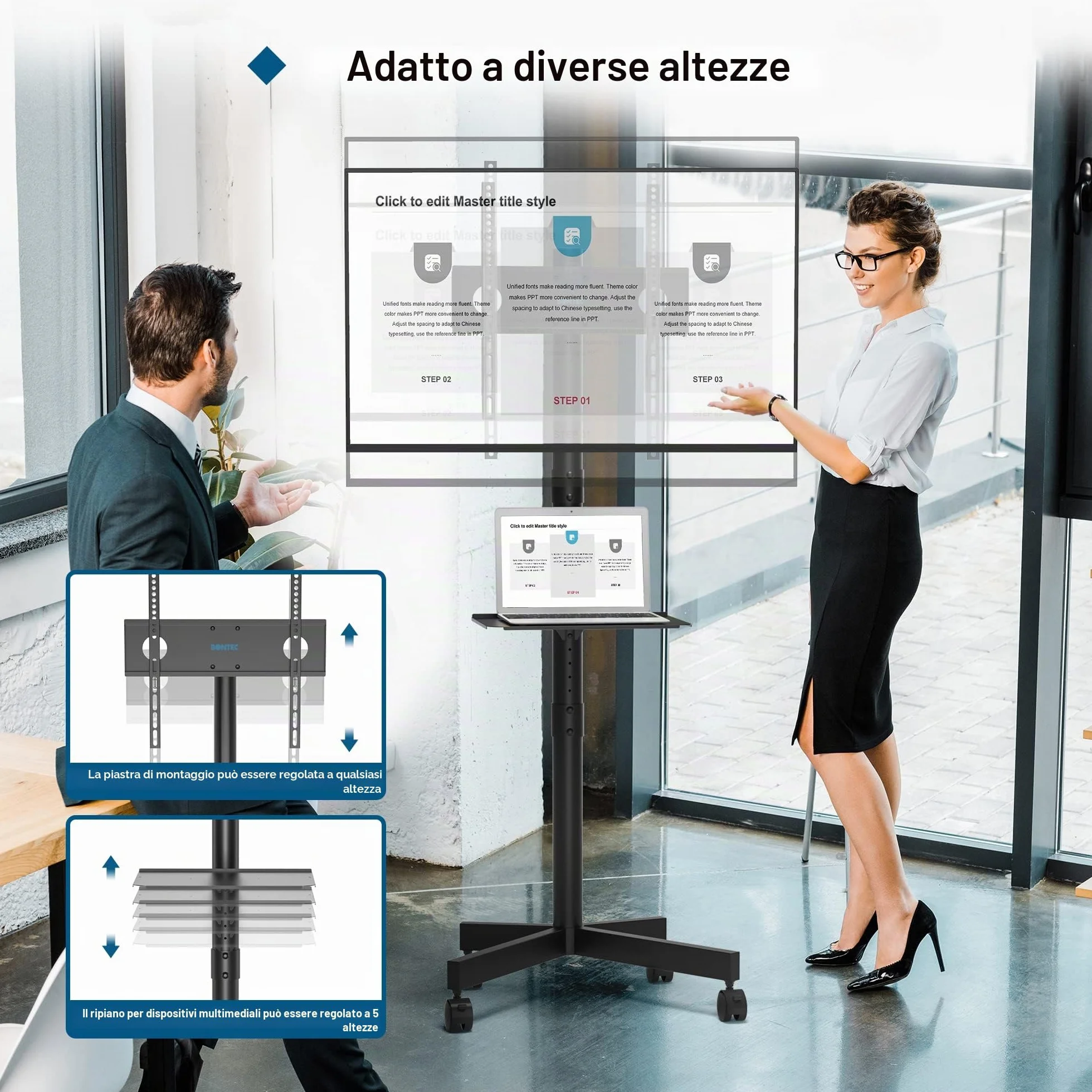 BONTEC Supporto TV da Pavimento 23-60 Pollici con Ruote, Carrello Staffa Porta Mobile fino a 25 kg, VESA 400x400 mm