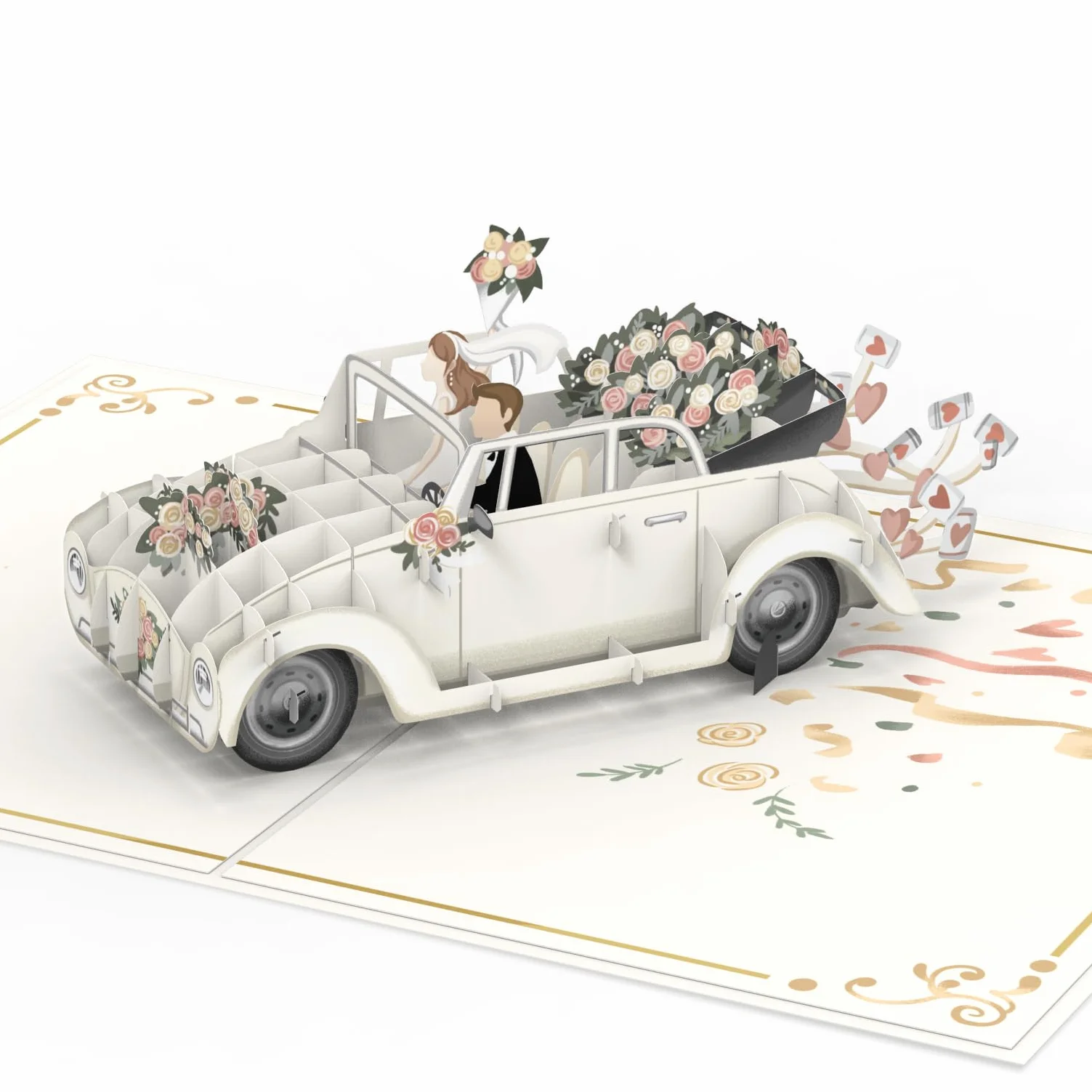 Papercrush® Biglietto pop-up auto just married 3D per matrimonio, regalo in denaro per viaggio di nozze
