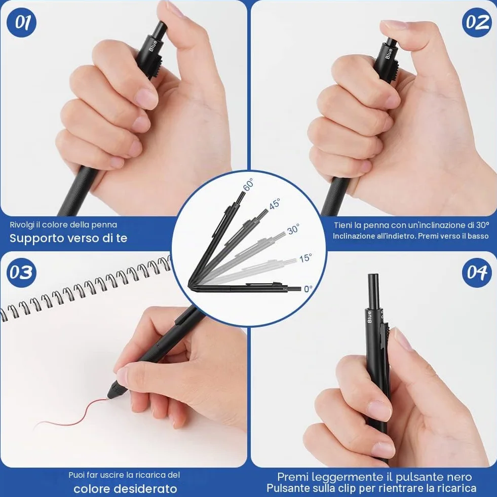 AUAUY 4 in 1 Matita Portamine & Penna a Sfera, Metallo Matite Meccaniche 0.5mm Set, Penne a Sfera Multicolore con Confezione Regalo