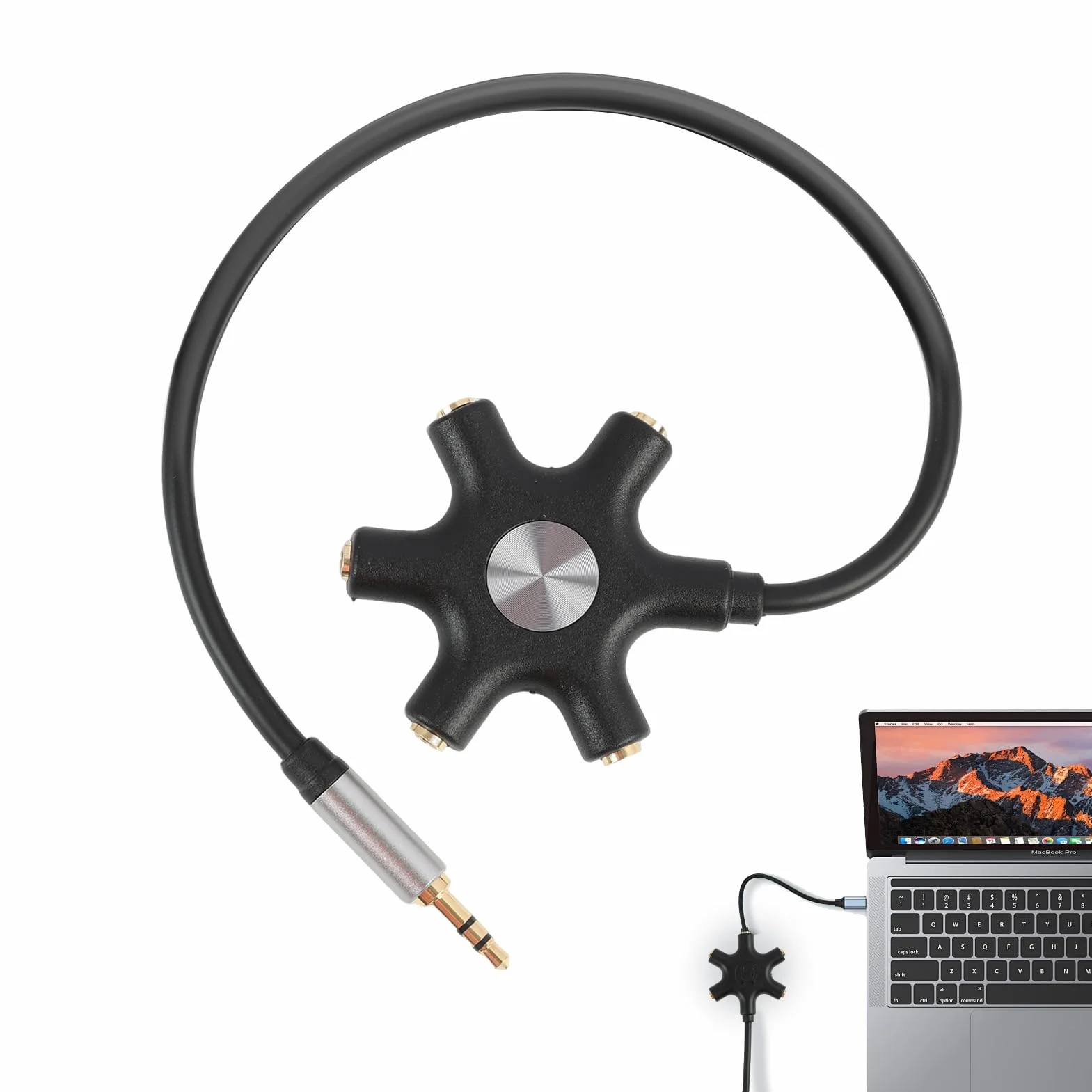 Splitter jack 3,5 mm 5 porte per auricolari multipli, separatore cuffie audio compatto compatibile iPhone iPad MP3 tablet