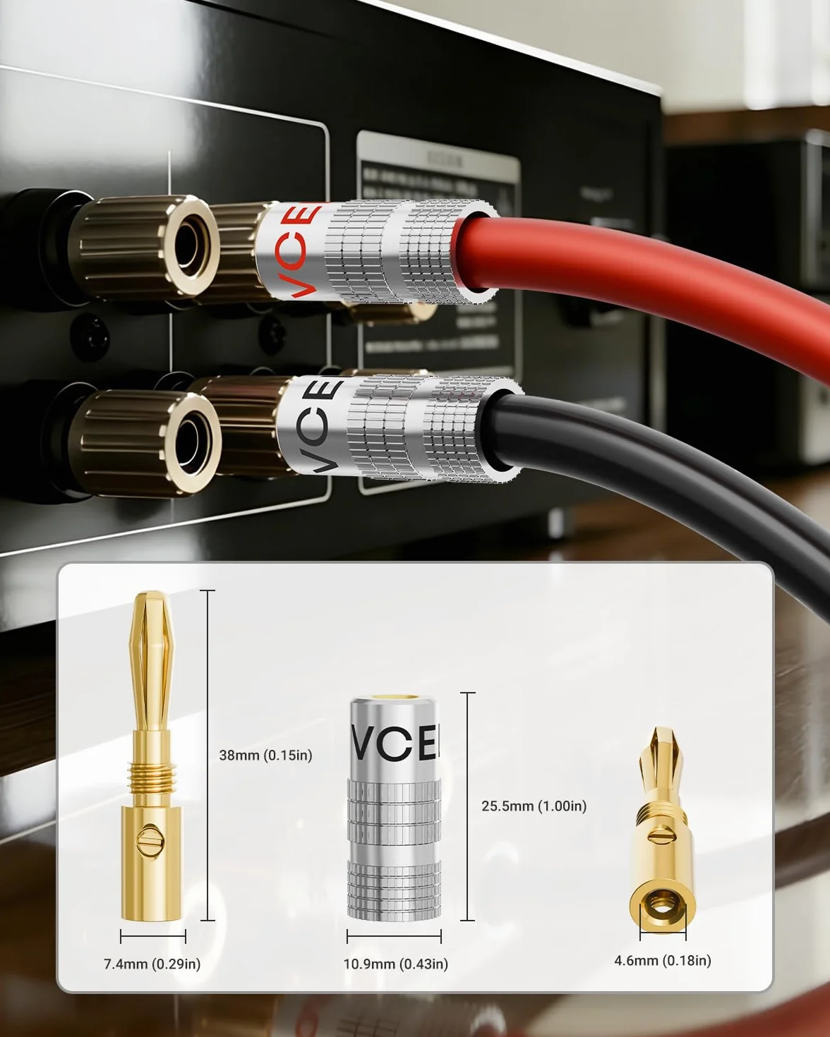 VCELINK Connettori a Banana Placcato Oro 24K 0,75-4 mm 8 Pezzi per Altoparlanti Amplificatori Audio