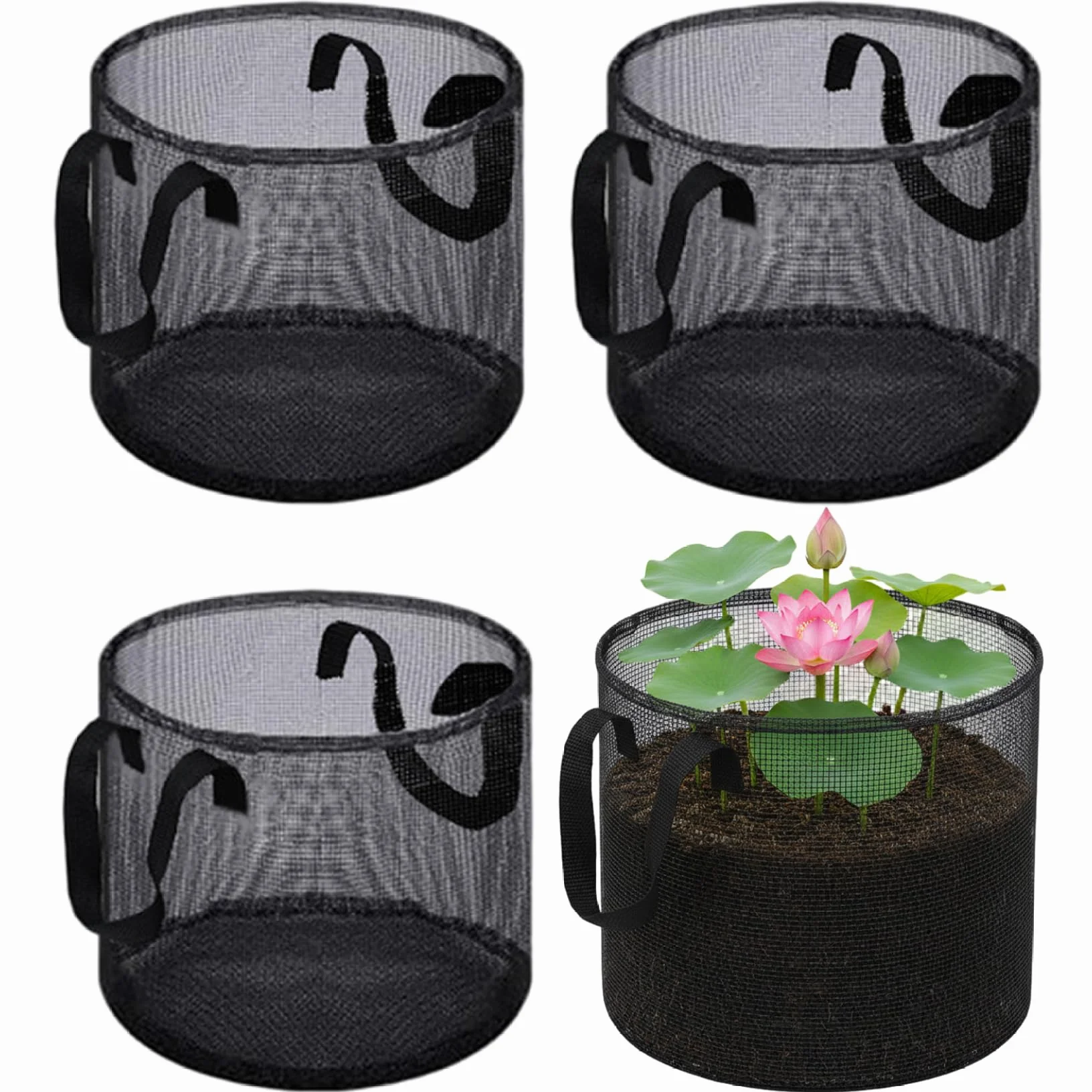 Confezione da 4 cestini idroponici acquatici traspiranti per giglio di loto, vasi in rete da laghetto per piante da giardino acquatiche - Rotondi