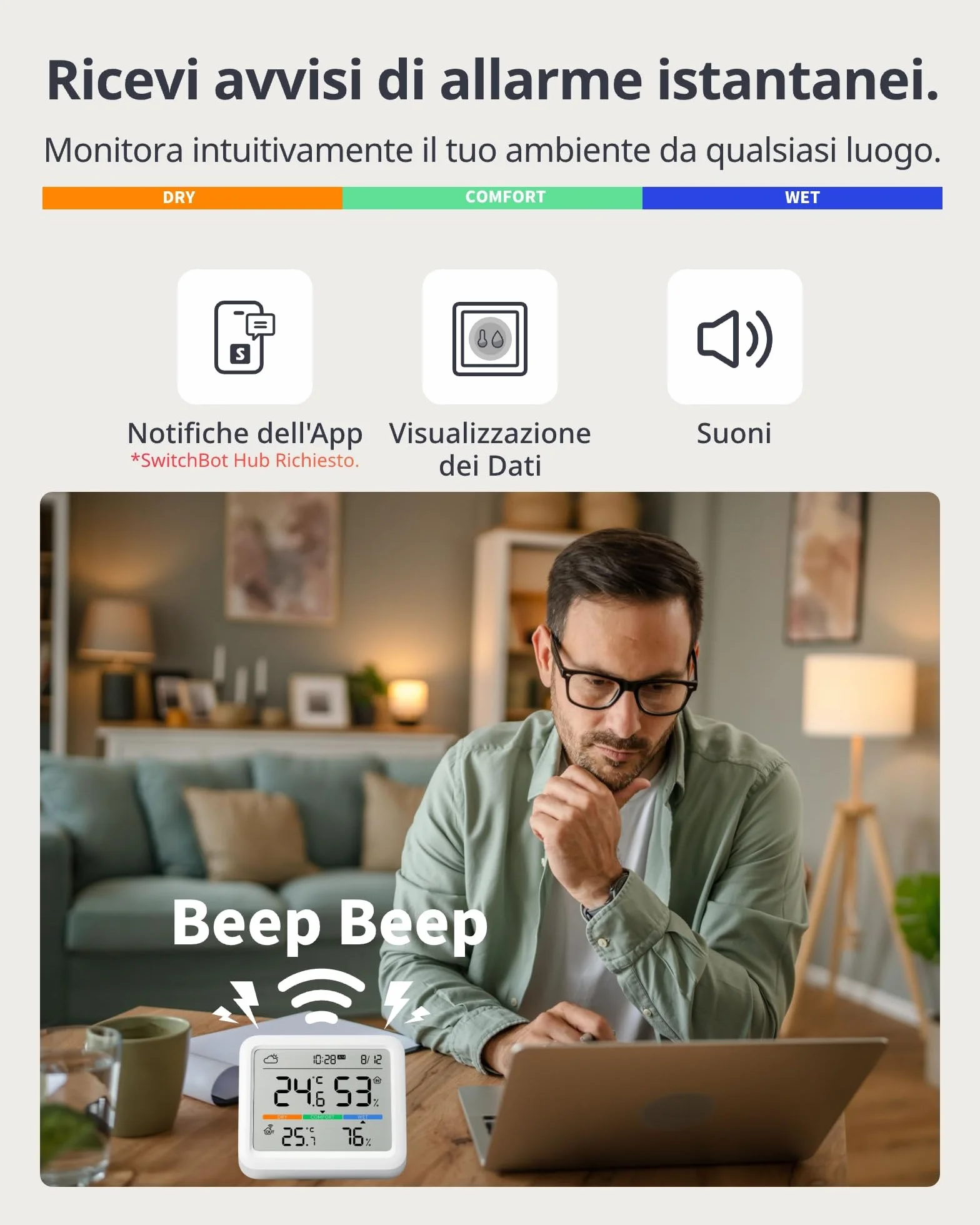 SwitchBot Stazione Meteo WiFi, Termometro Igrometro con Previsione del Tempo, Raggio Bluetooth 120m