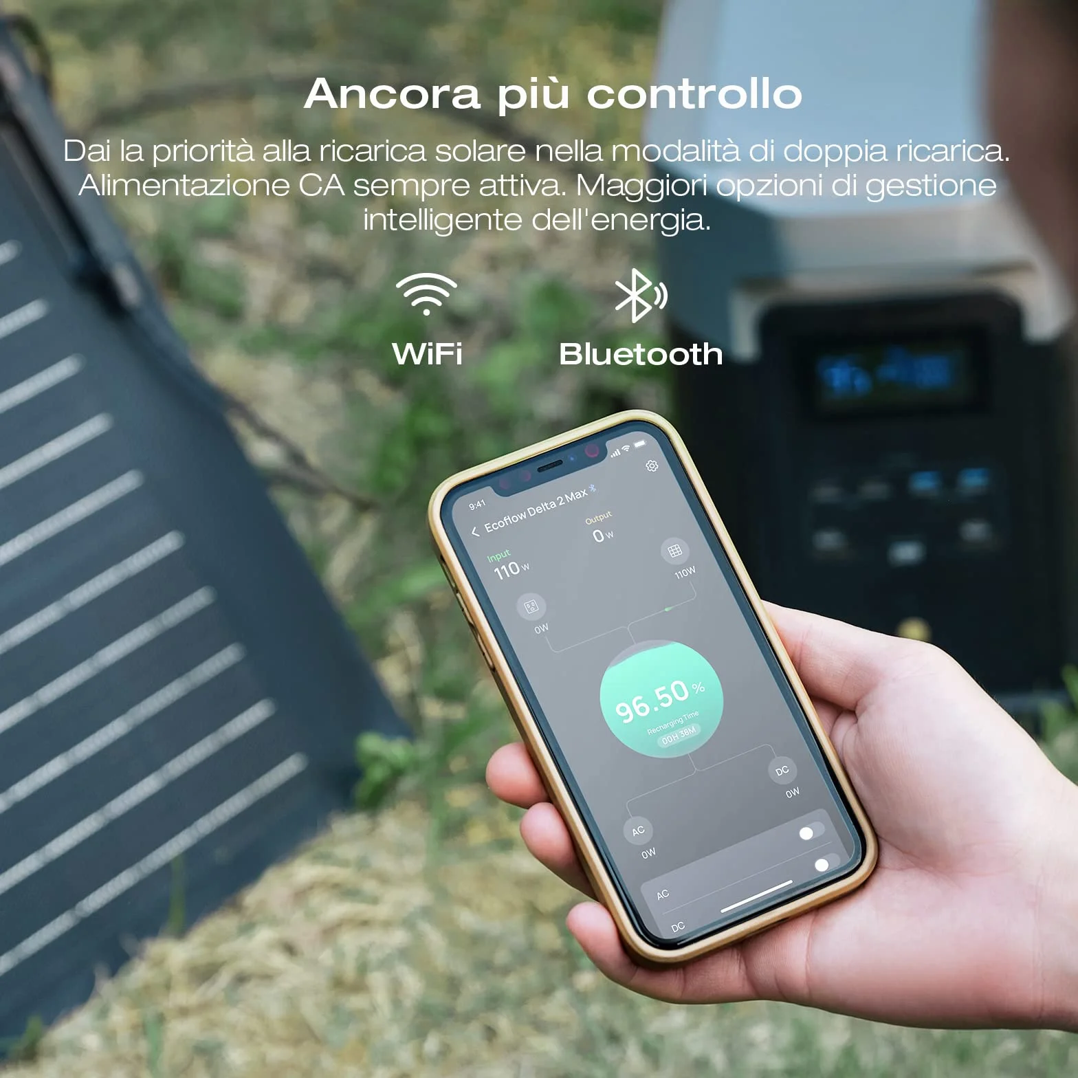 EF ECOFLOW DELTA 2 Max Espandibile 2-6kWh Centrale elettrica portatile, Batteria LFP 3000 cicli, CA+Solare 80% di carica in 1 ora, Fino a 3000W di uscita, Generatore solare silenzioso