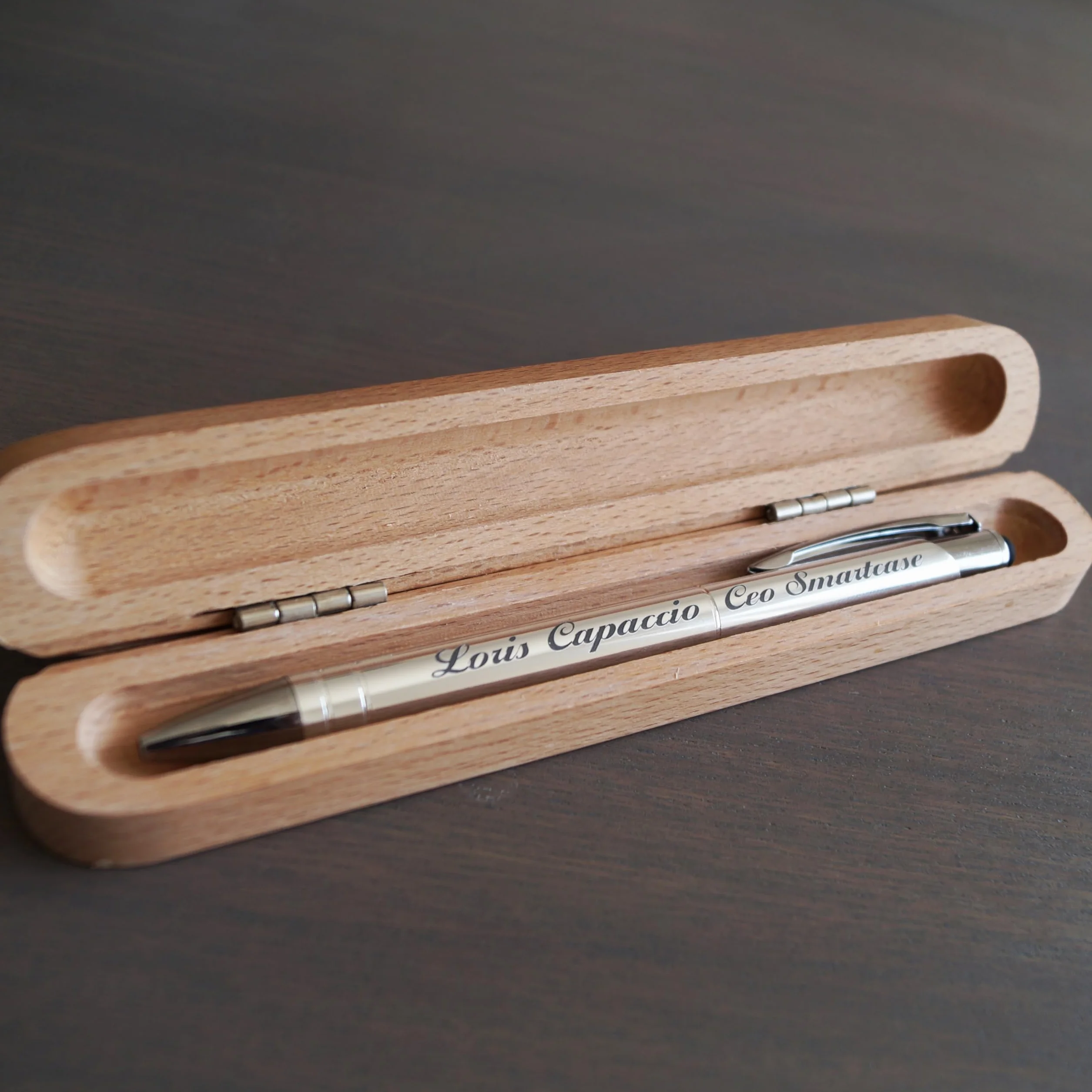 Stileitaliano Penna a sfera personalizzata a scatto in alluminio touch custodia in legno Argento